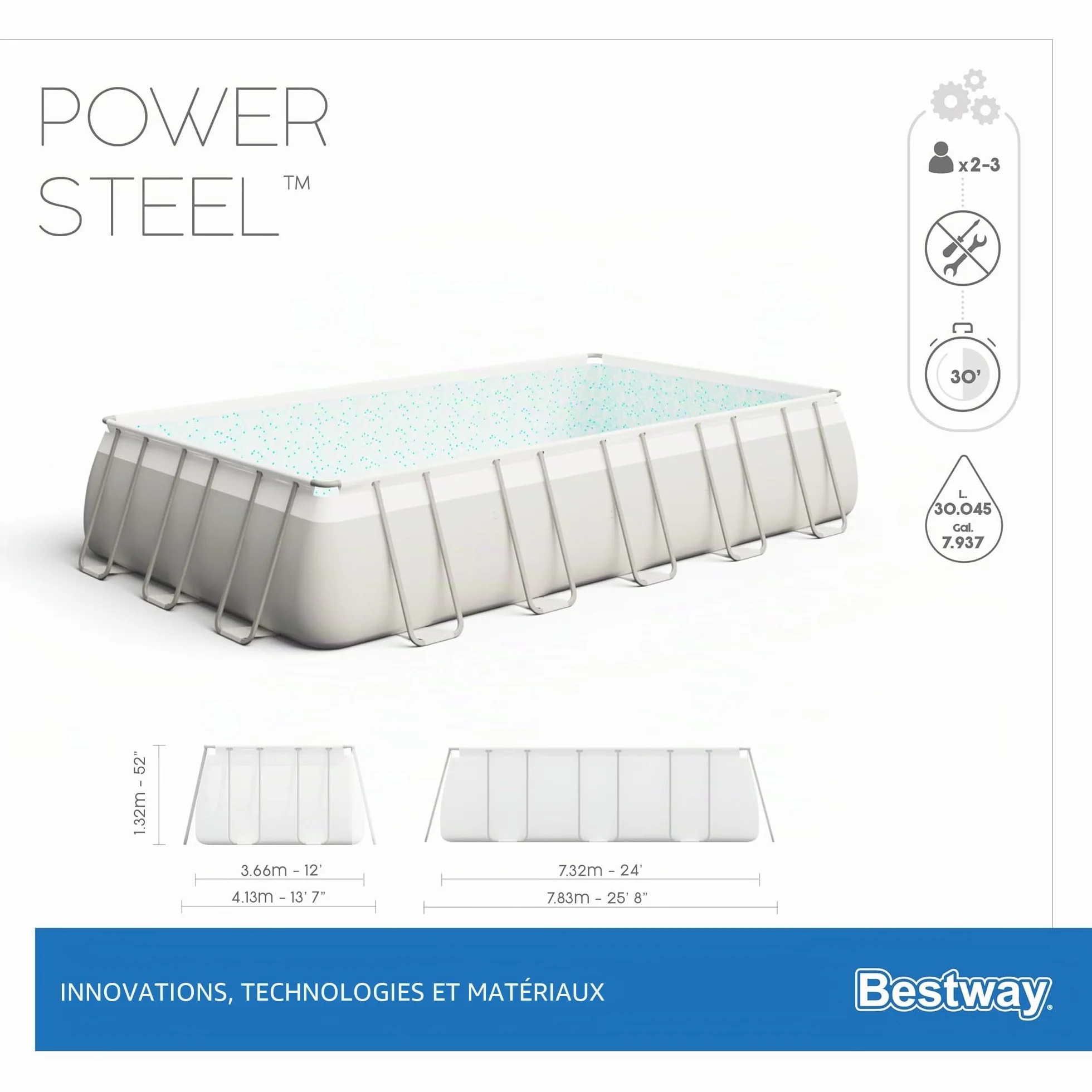 Bestway piscine hors sol rectangulaire Power Steel 732 x 366 x 132 cm