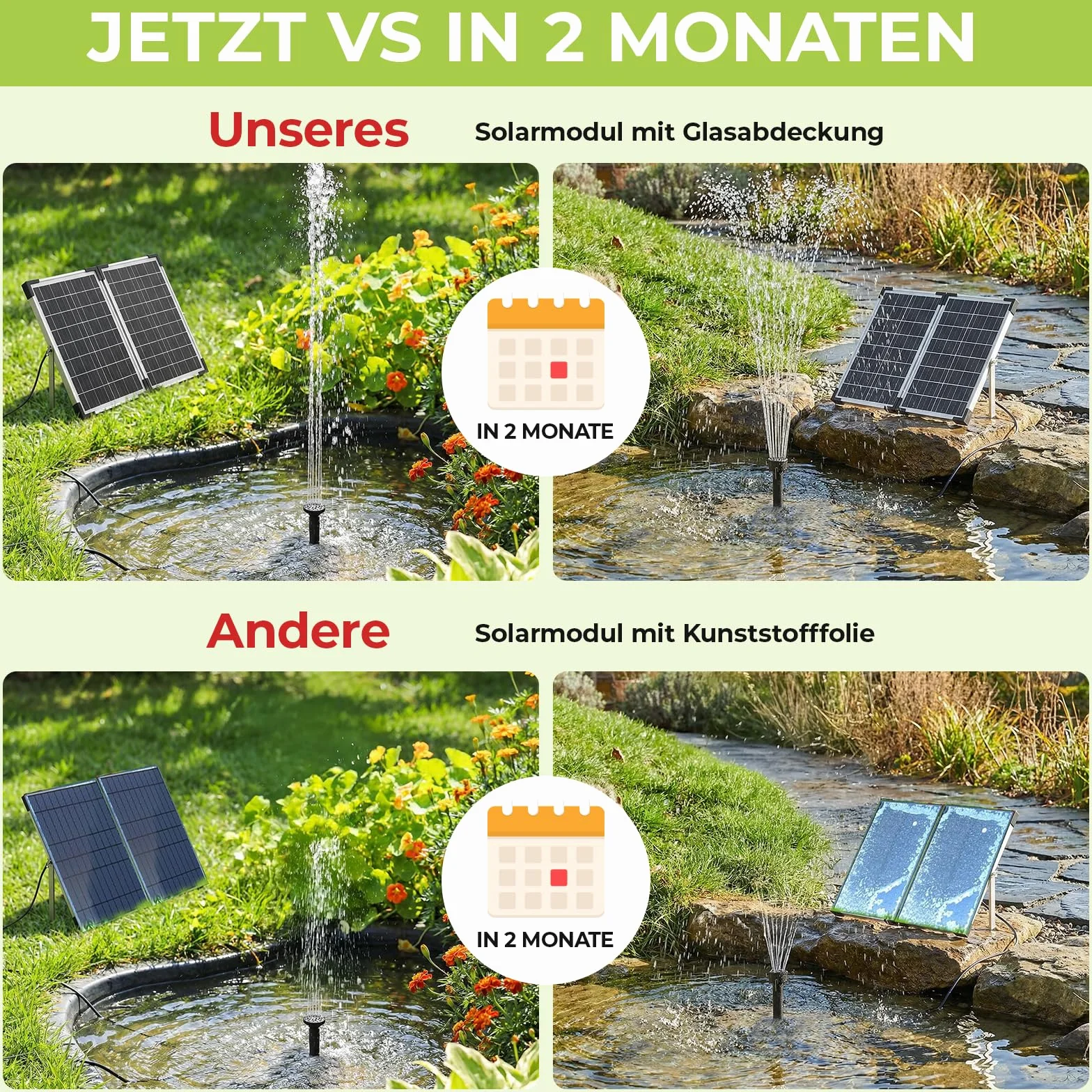 Pompe Solaire Bassin Extérieur 25W 260L/H Max 200cm Panneau Verre Moteur Sans Balais Clevich