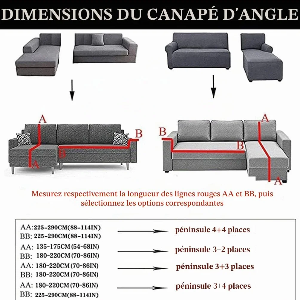 Housse de canapé extensible d'angle 1/2/3/4 places