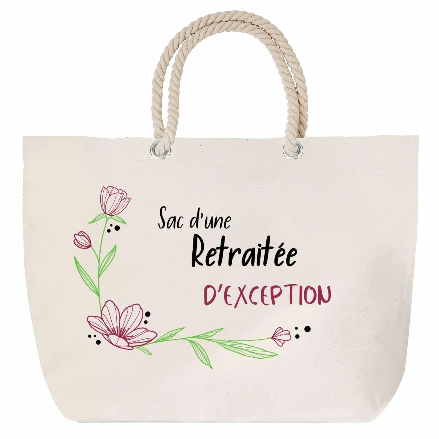 Sac de plage avec anse corde Retraitée d'exception | Toile de Coton Cadeau Départ Retraite Femme Grand Sac de Transport & Sport