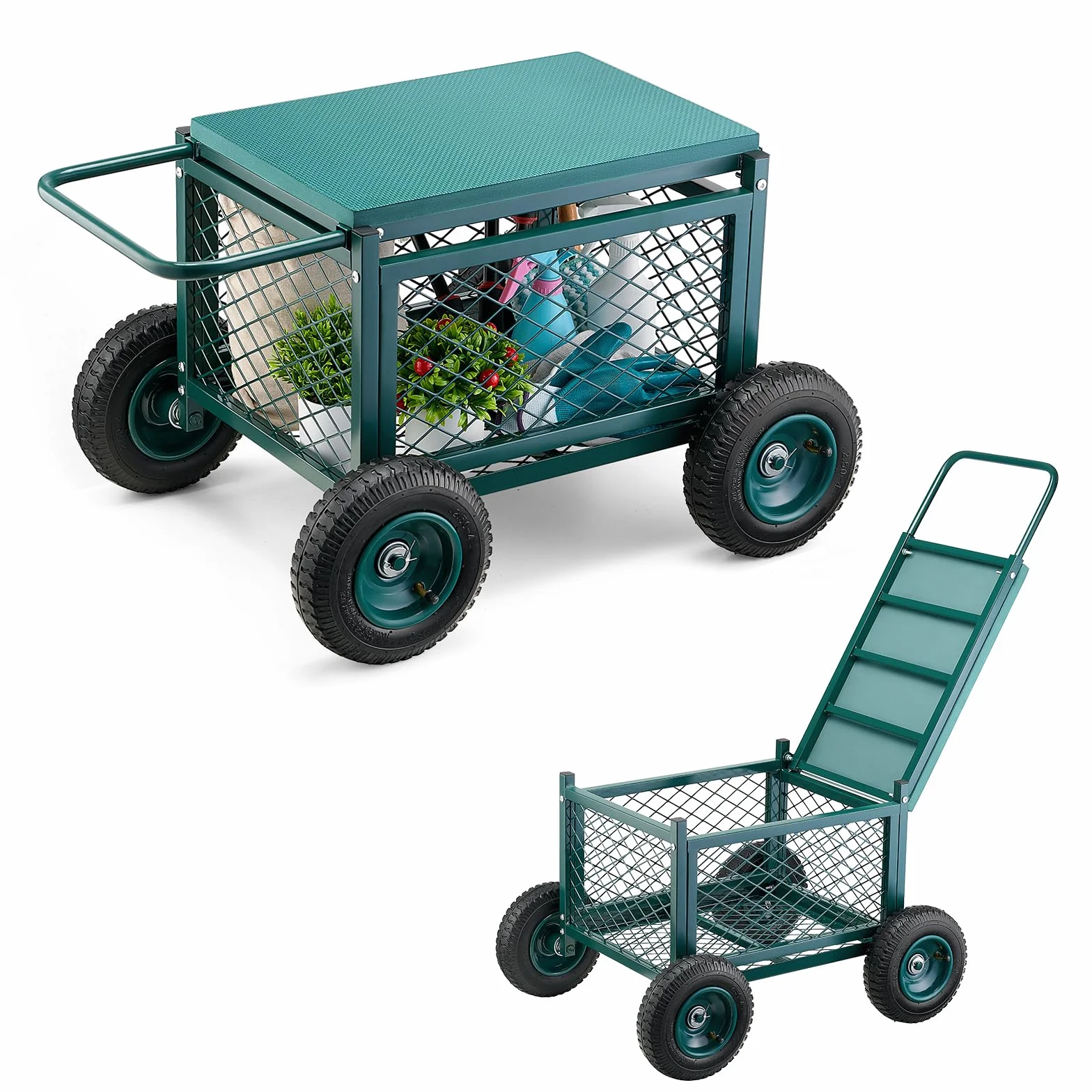VEVOR Siège de Jardin Roulant, Tabouret de Jardinage avec Bac de Rangement, Capacité 181 kg, Métal
