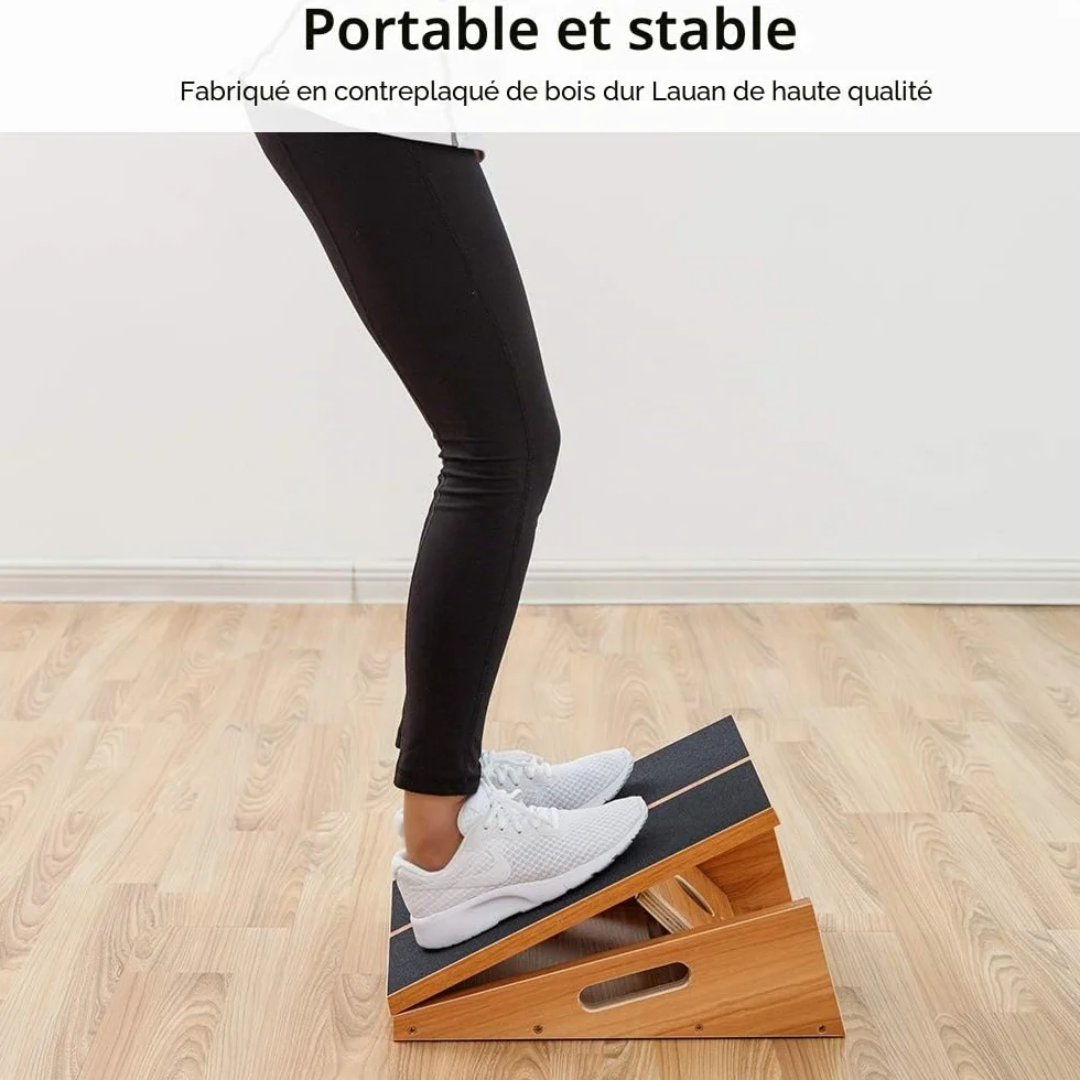 Planche inclinée réglable en bois, bande de résistance incluse, poignée latérale