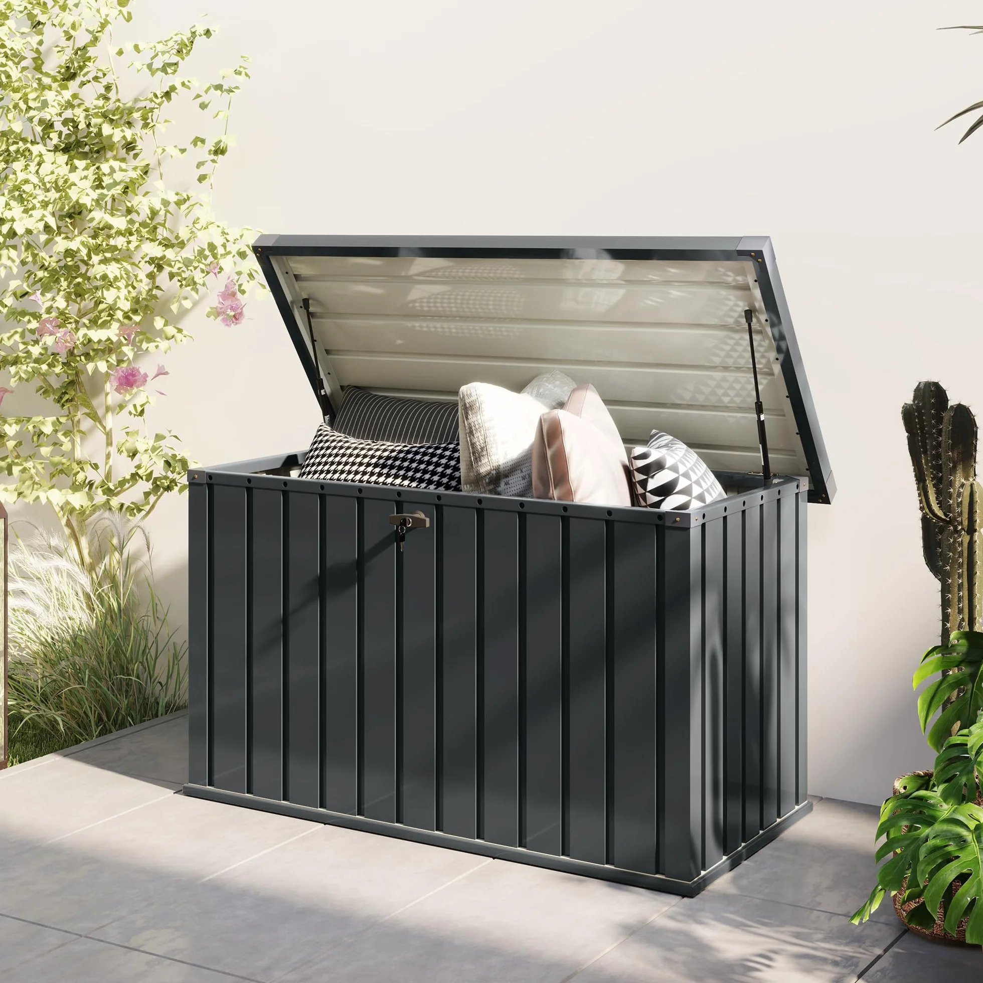 Outsunny coffre d'extérieur 400L acier galvanisé étanche 124x66x72 cm gris foncé