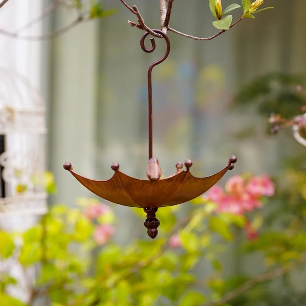 Mangeoire à Oiseaux Suspendue en Métal Auge Plateau Parapluie pour Extérieur
