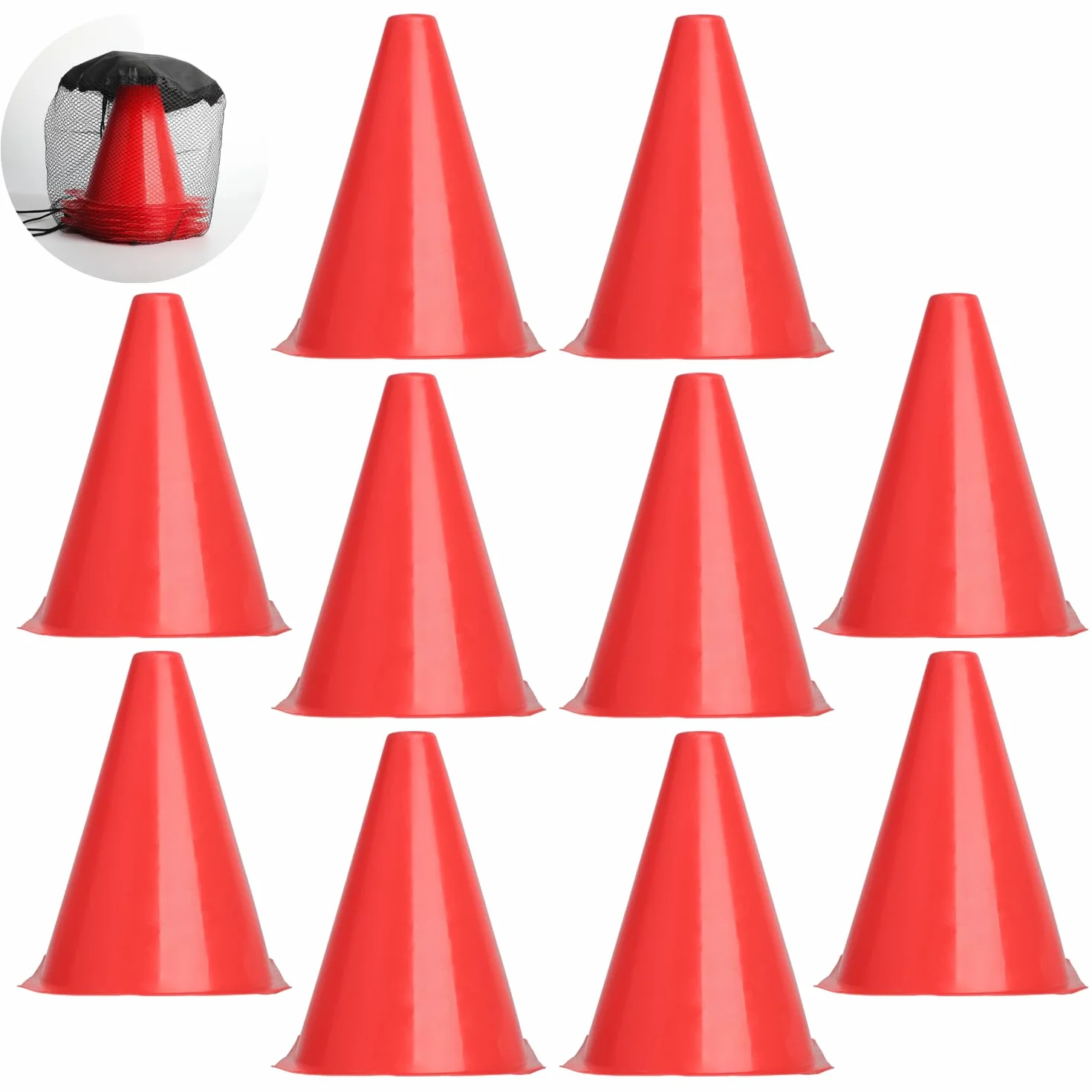 Cônes de Signalisation Rouges 18 cm Plastique pour Entraînement Football Fitness