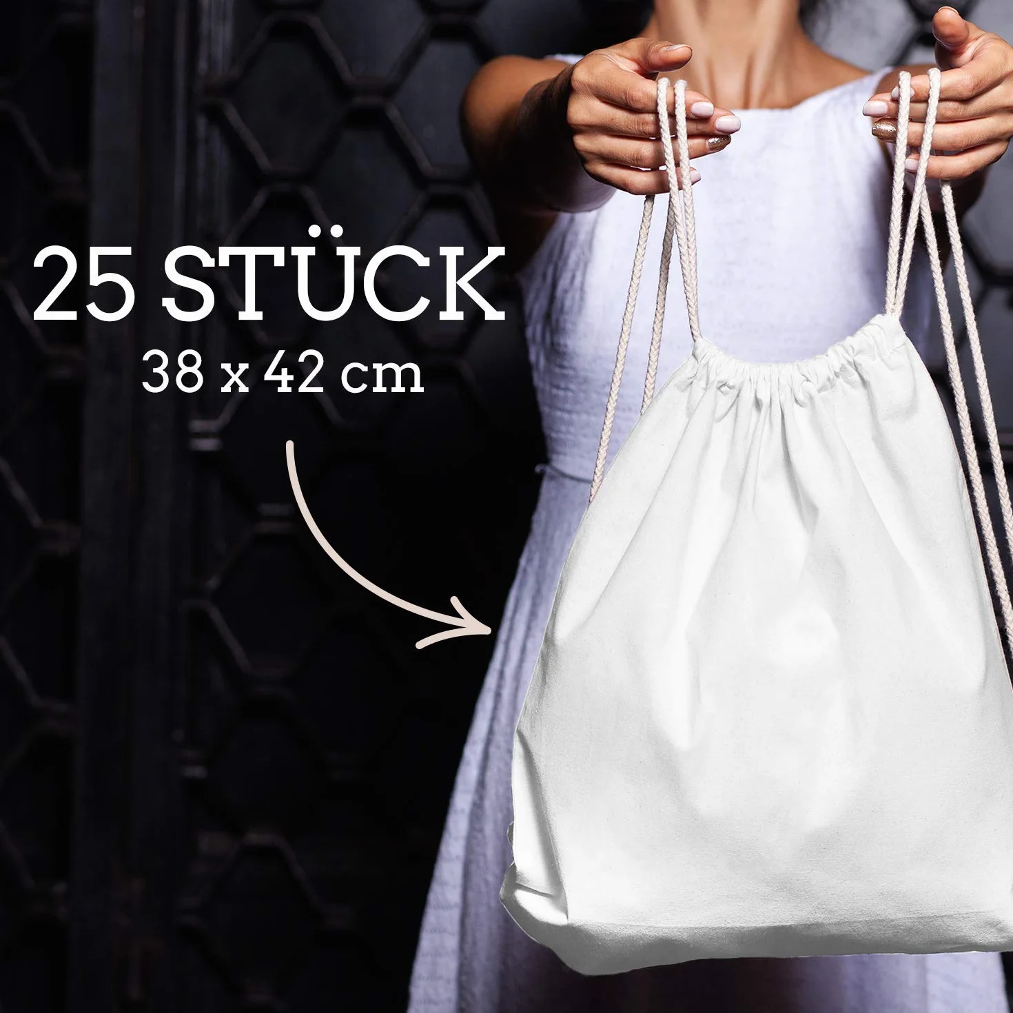 ELES VIDA Lot de 25 Sacs de Gym en Coton Naturel 38 x 42 cm Sac de Sport Sac à Dos en Tissu Sac en Toile Sac en Toile de Jute certifié Oeko-Tex