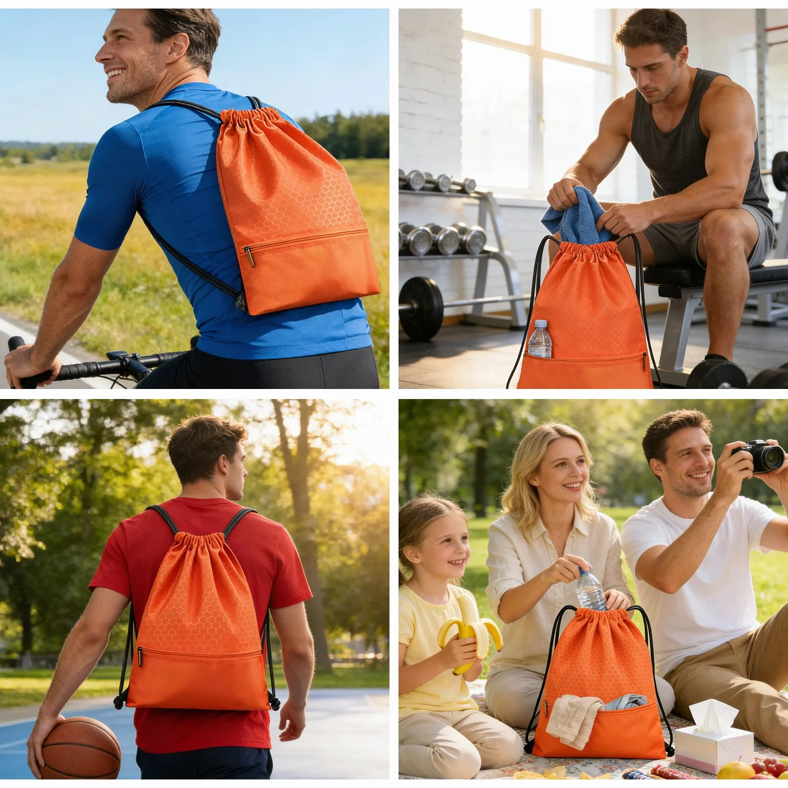 Sac à Cordon de Sport Étanche Pliable Orange pour Voyage Gym Plage