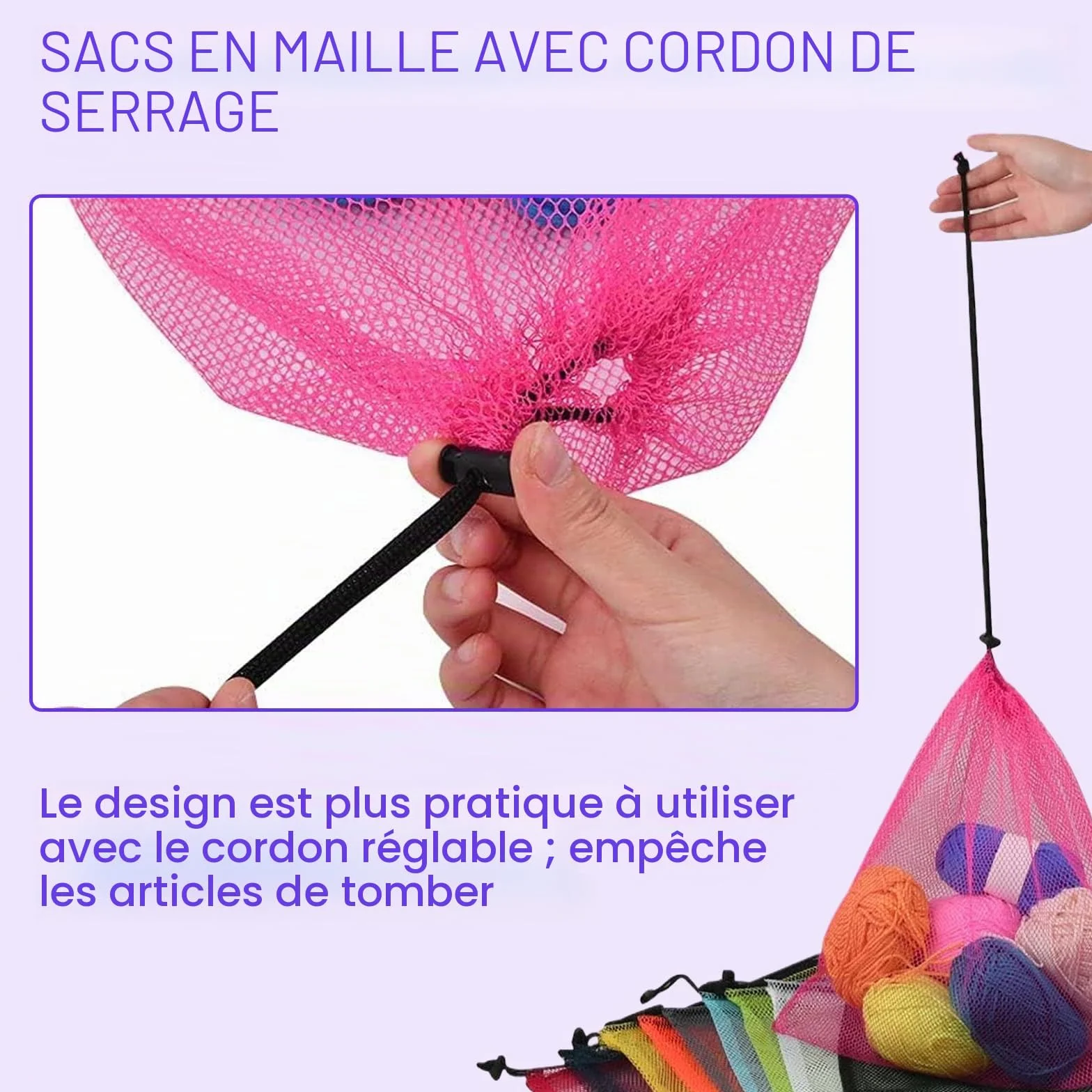 NICKLIN Sacs en Maille avec Cordon de Serrage 30 x 45 cm, Grands Sacs à Cordon en Maille Nylon Durable pour Plage Sport Rangement