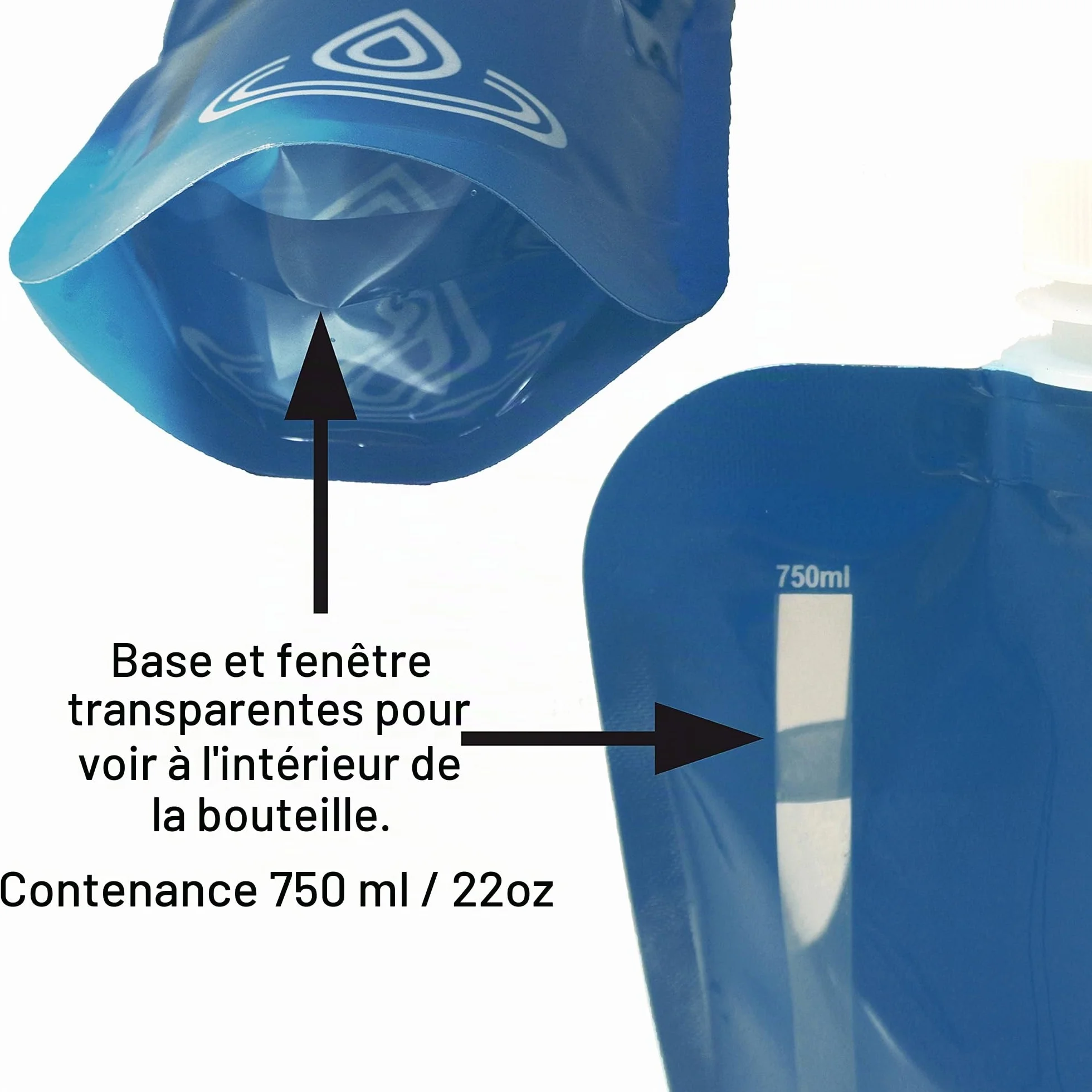 SwimCell Gourde Souple Bouteille Pliable - Poche A Eau 750ml Légère Flexible Sans BPA. Bouteille De Voyage, Camping, Festival, Activités Extérieures. Réutilisable Durable. Mousqueton Inclus. Bleu