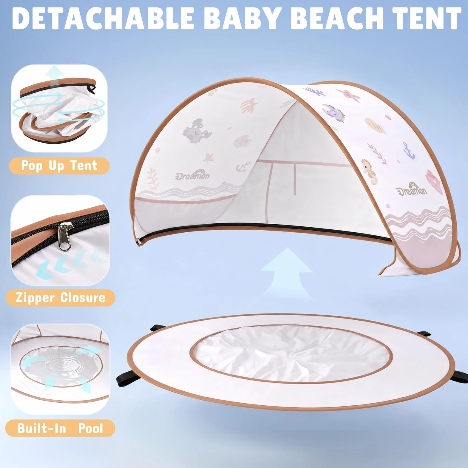 Tente de Plage Anti UV Bébé Portable avec Mini Piscine pour la Plage, Le Jardin, Le Camping et Les Activités en Plein Air