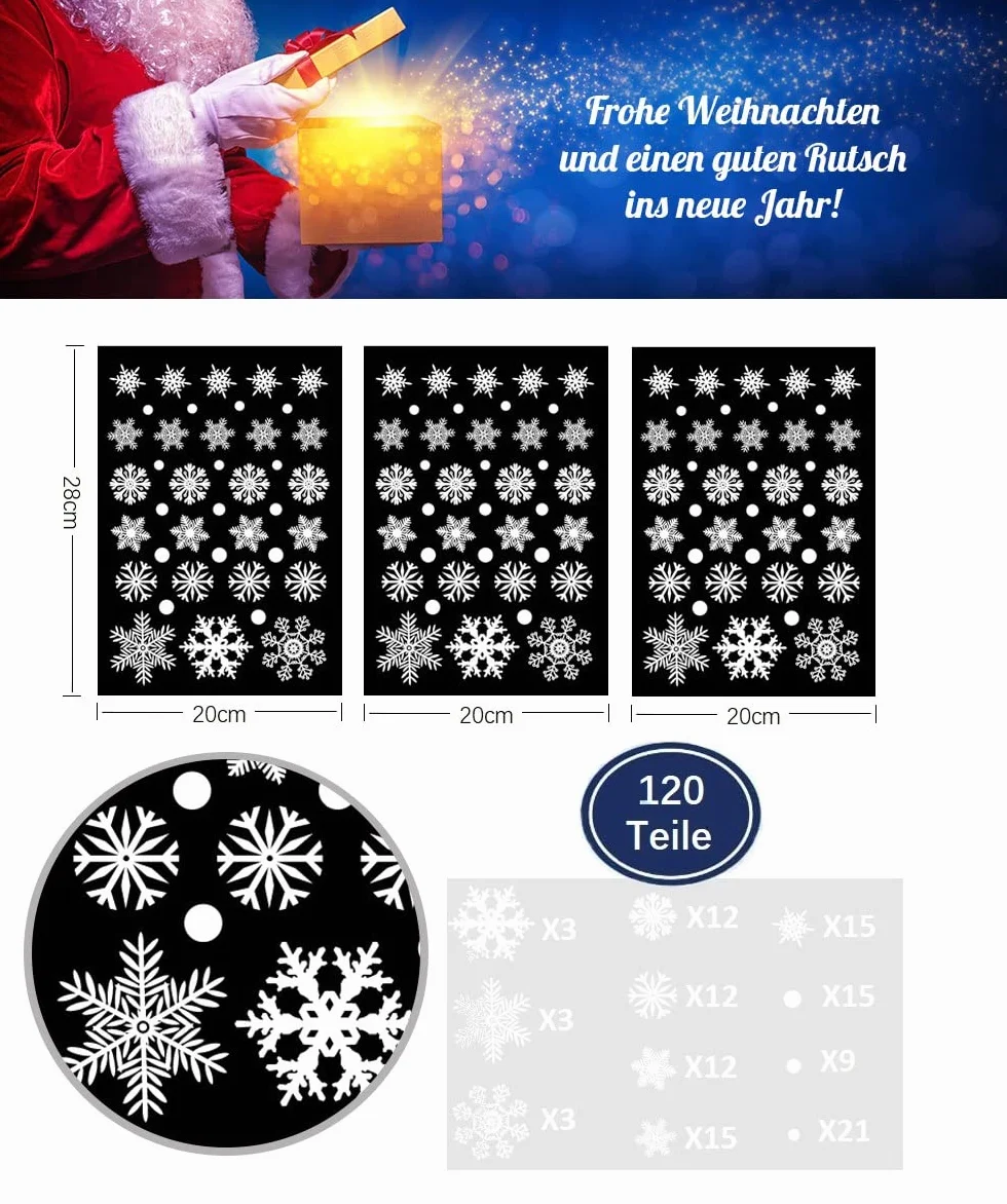 Autocollants de Noël Fenêtre Flocons de Neige Blanc 120 pièces réutilisable Décoration Statique Verre