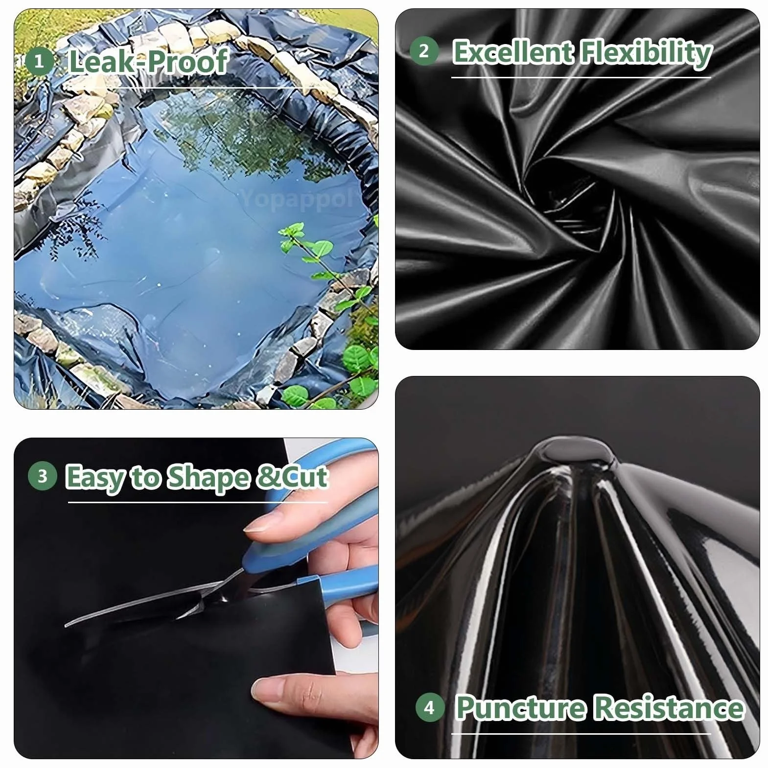 Revêtement de bassin renforcé 3x7m 5x6m 7x8m 8x10m 10x12m Film d'étanchéité Membrane anti-humidité pour étangs koï