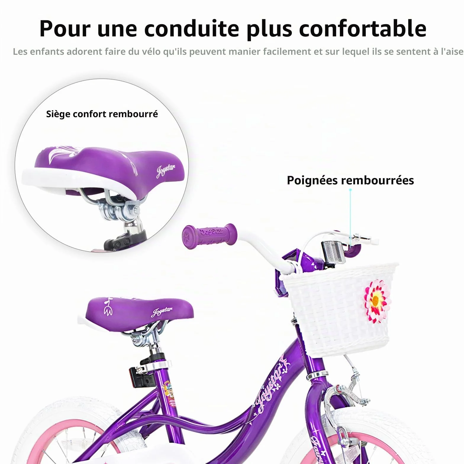 JOYSTAR 12/14/16/18 Pouces vélo pour Enfants de 2 à 9 Ans, vélo pour Filles de 12/14/16/18 Pouces avec stabilisateurs et Panier