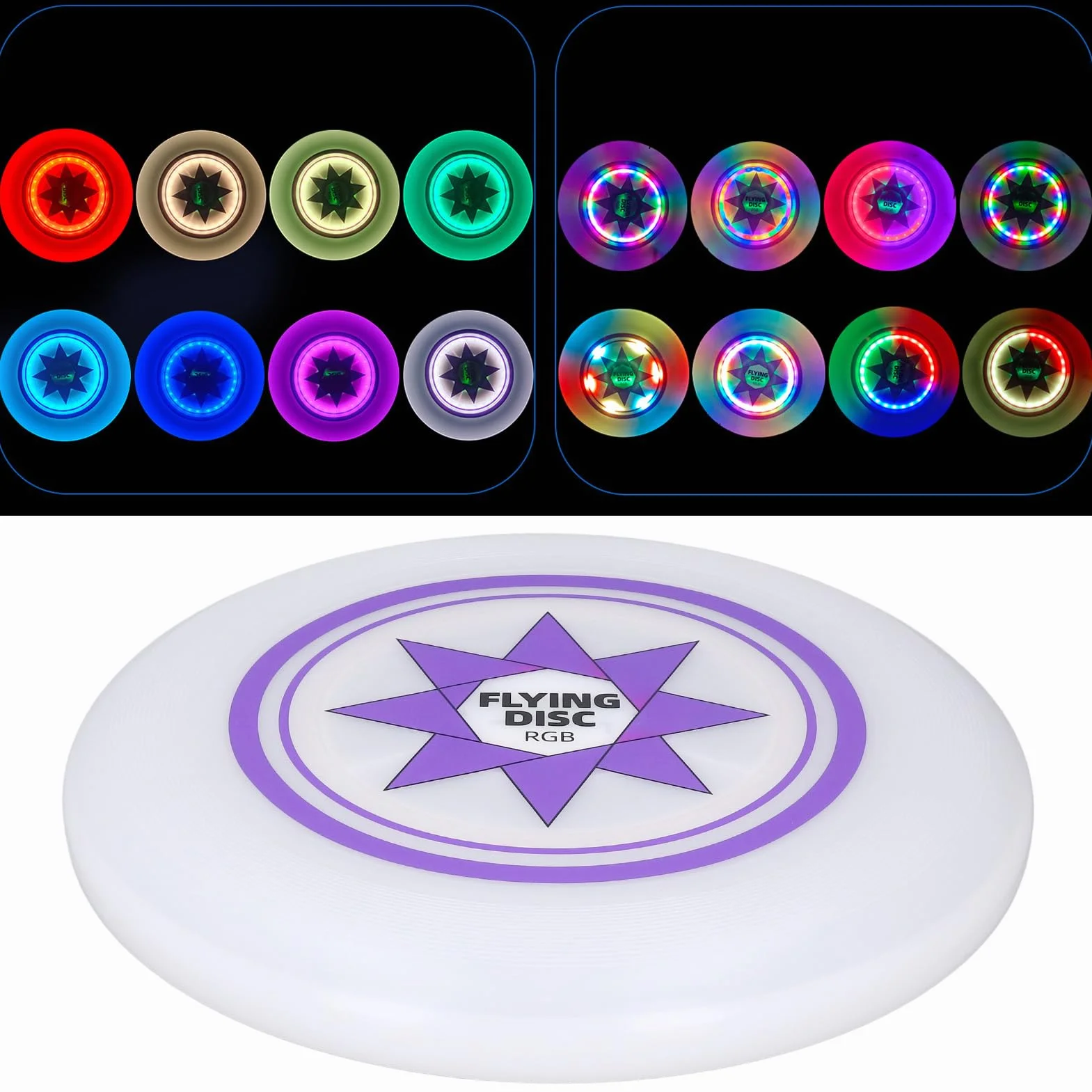 Yunir Disque Volant LED, 8 Modes de Lumière éblouissante RVB, Disque Volant étanche et Rechargeable, Cadeaux D'extérieur pour Hommes, Garçons, Adolescents et Enfants