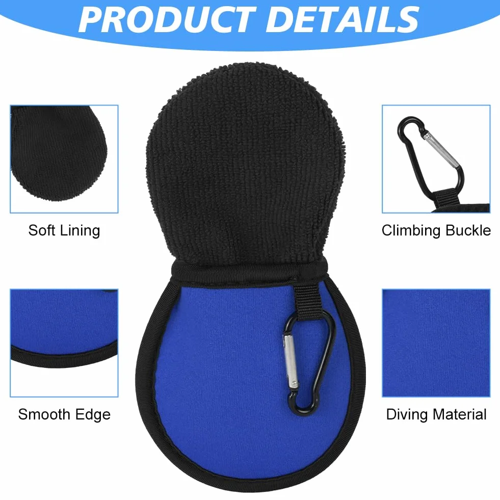 Pochettes de Nettoyage de Balles de Golf, 2 Pcs Imperméable, Sac de Golf Double Couche, Portables avec Mousqueton, Noir + Bleu