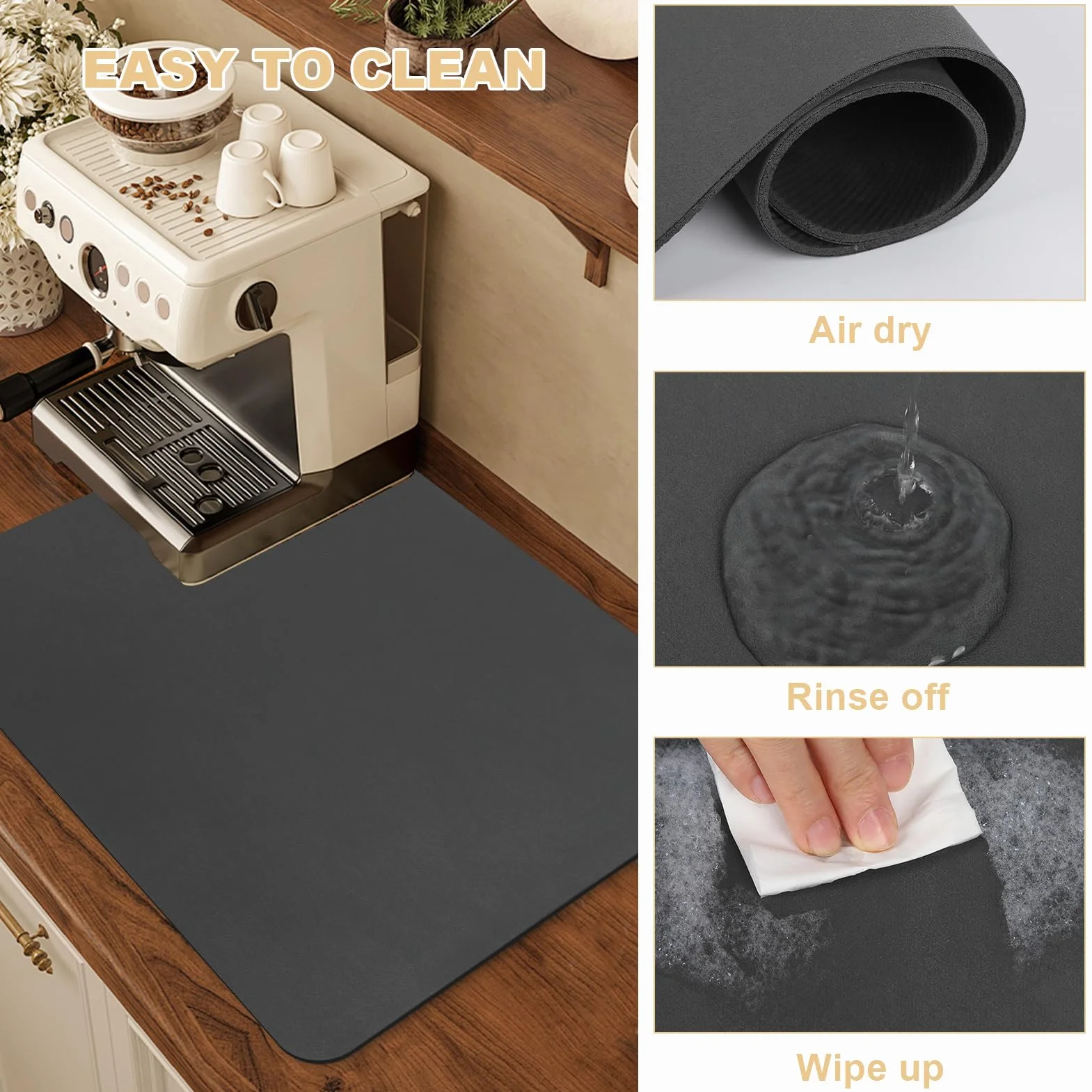 Tapis pour Machine à Café Dos en Caoutchouc Absorbant de Séchage pour Vaisselle