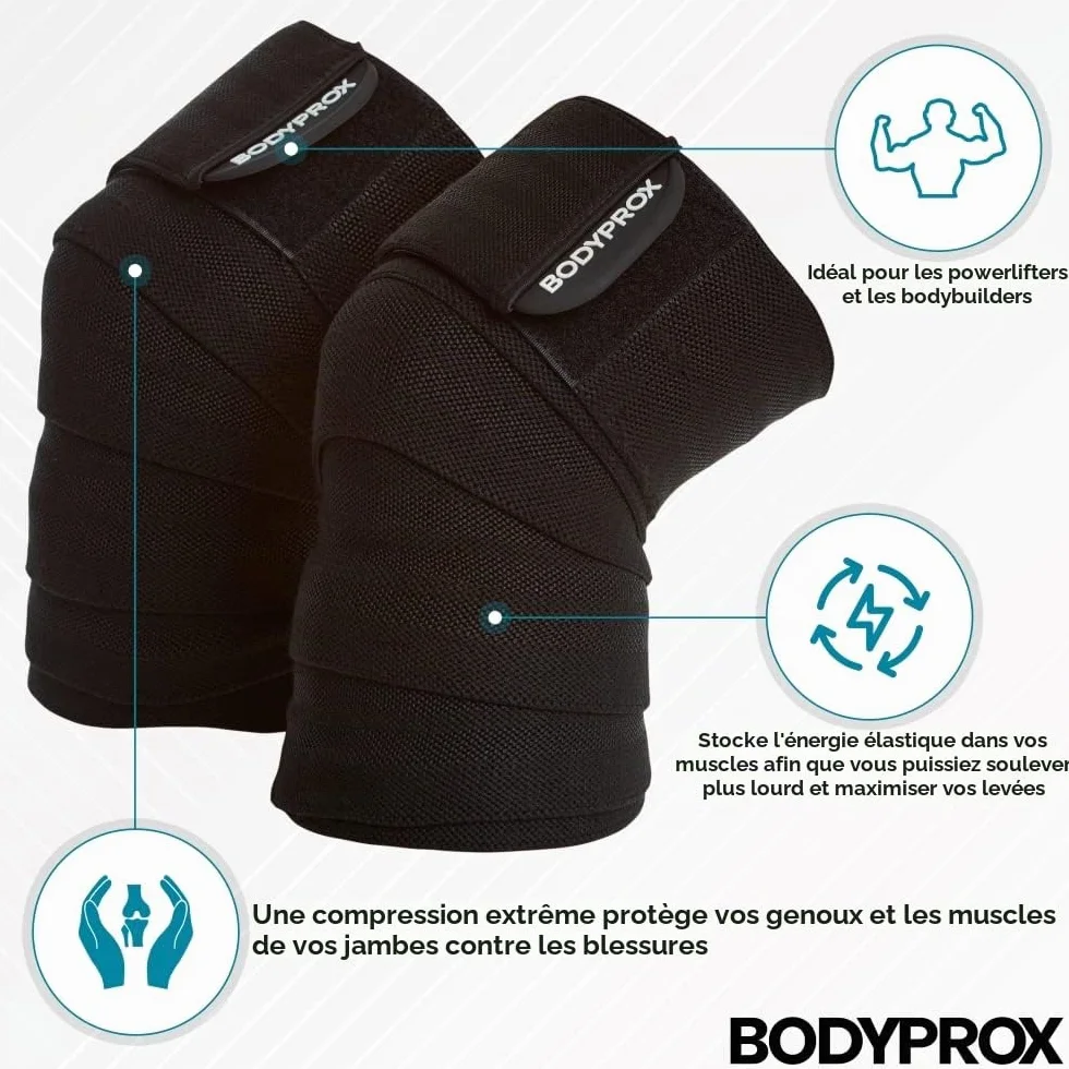 Bodyprox Lot de 2 genouillères pour squats, haltérophilie, presse des jambes et entraînement croisé, genouillère pour homme et femme