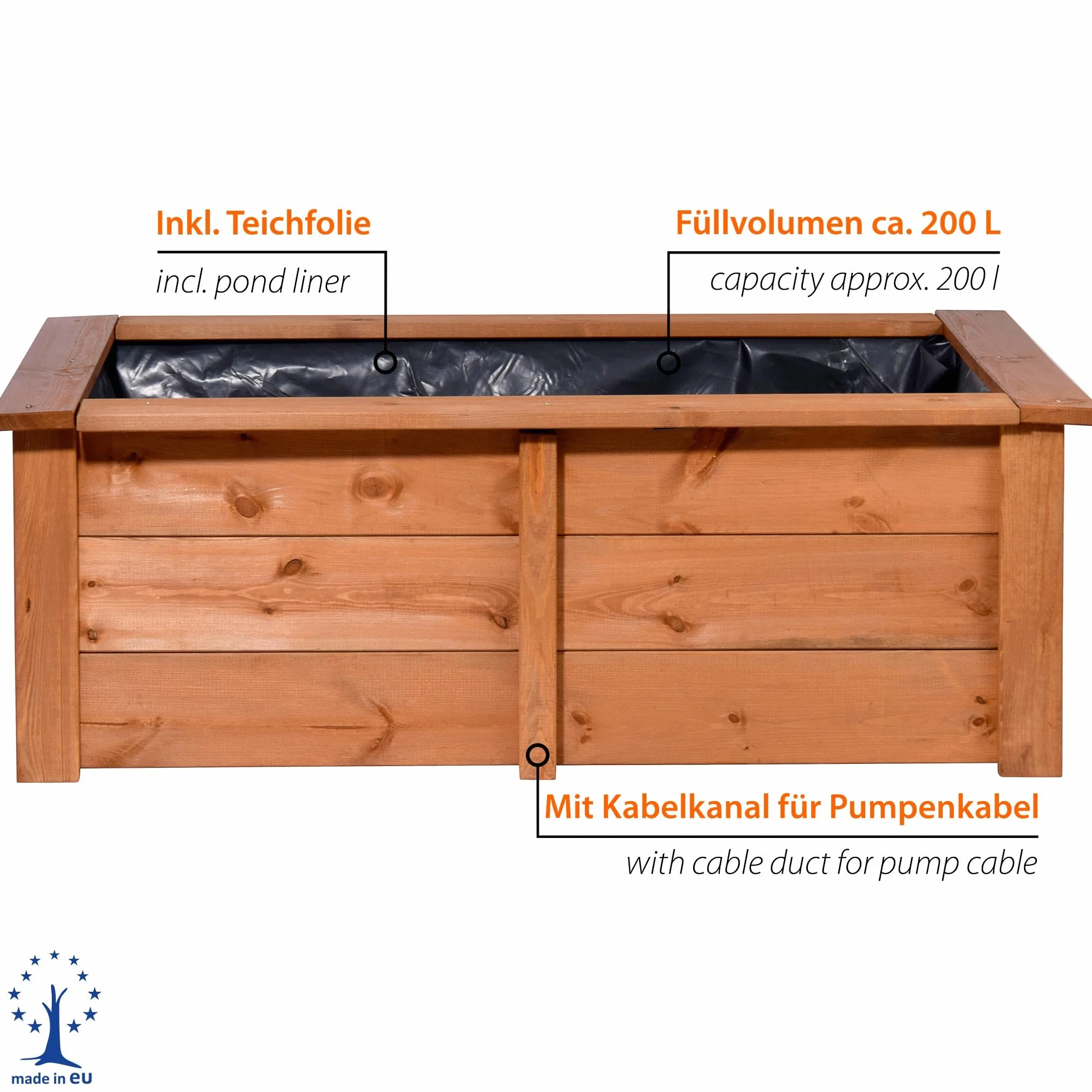 Dobar Étang de Jardin en Bois Robuste 120 x 72 x 42 cm avec Bâche de Protection