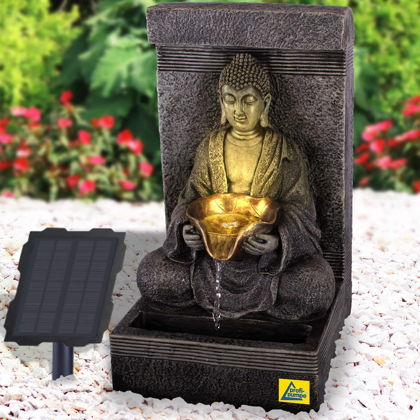 Fontaine de Jardin Solaire décorative avec lumière LED et Pompe d'Eau Gris Clair pour Terrasse Balcon Jardin