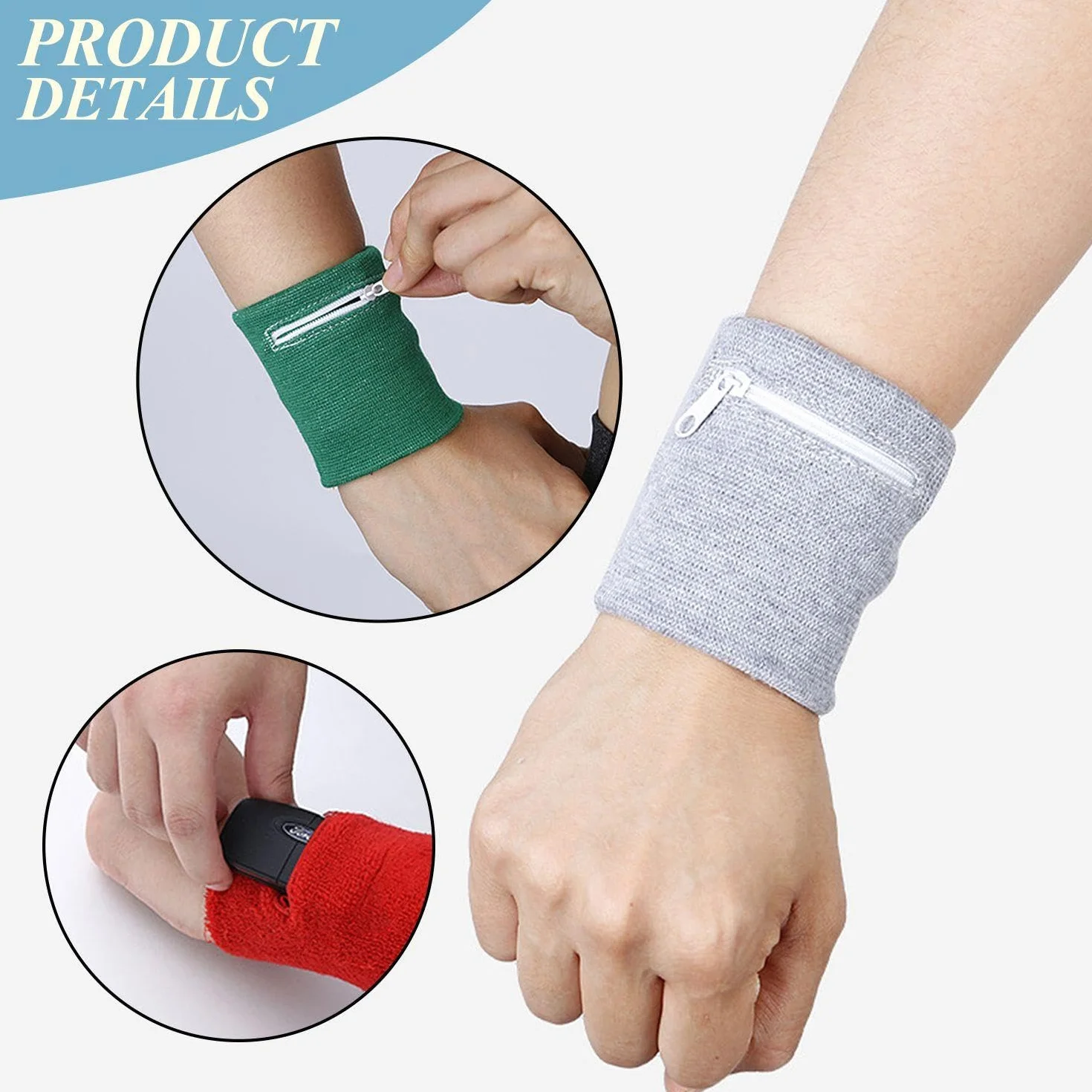Sac De Poignet À Fermeture Éclair Anti-Transpiration 8 Pièces, Bracelet De Sport Unisexe Pour Football Basket-Ball Course Fitness