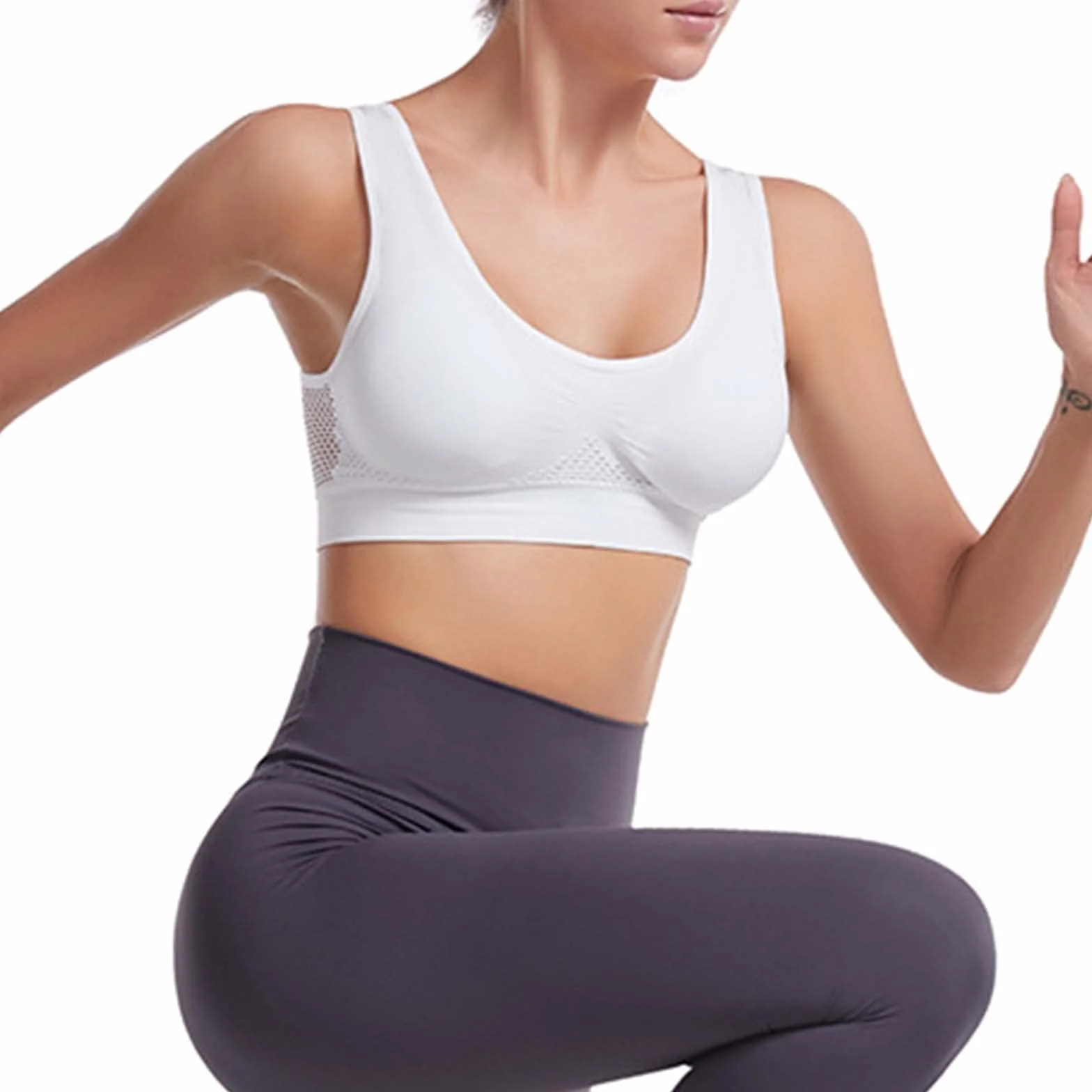 Femmes Soutien-Gorge Sport Respirant sans Fil Yoga Push Up Rembourrage