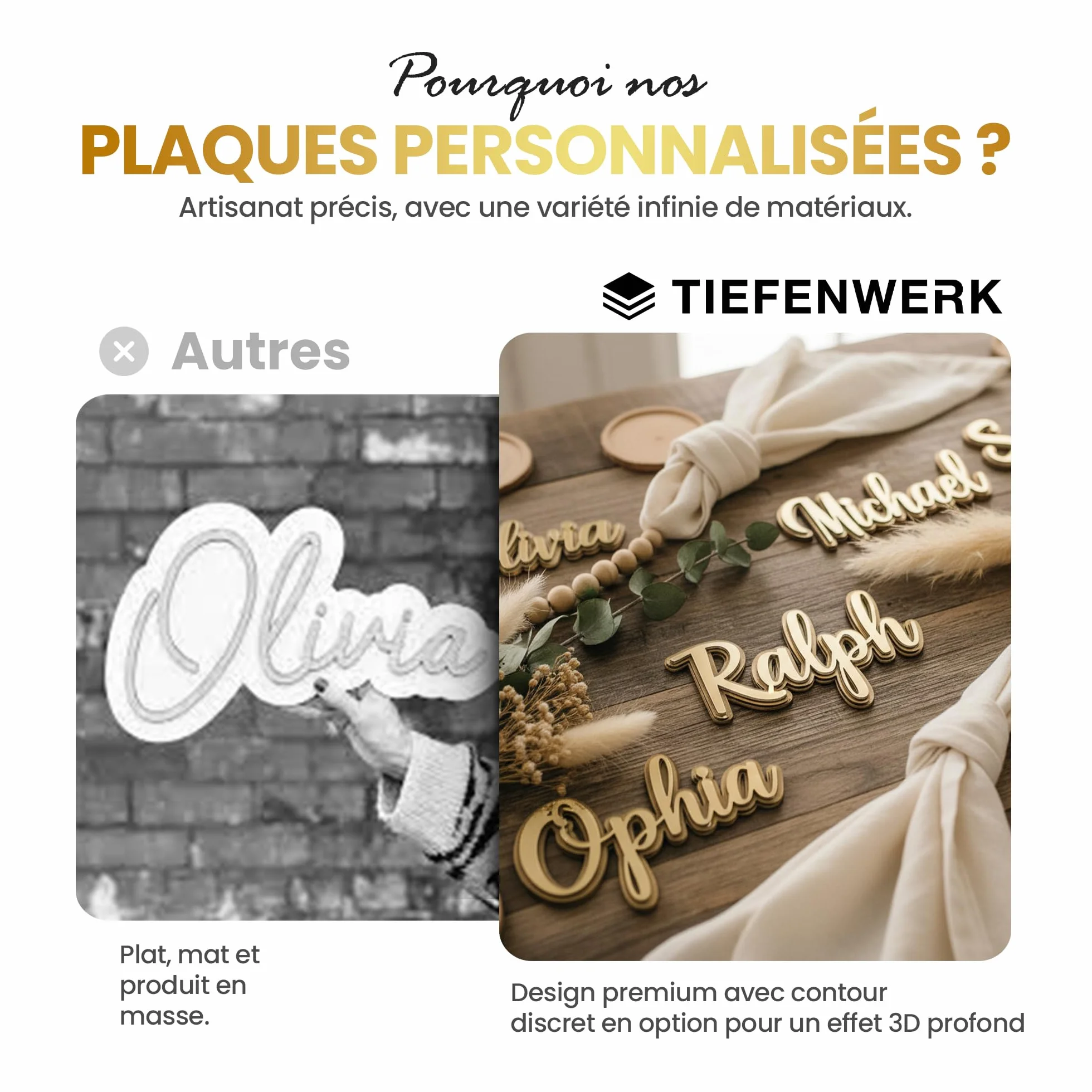 Plaque Porte Personnalisée en Bois & Acrylique Effet 3D – Déco Murale Enfant – TIEFENWERK®