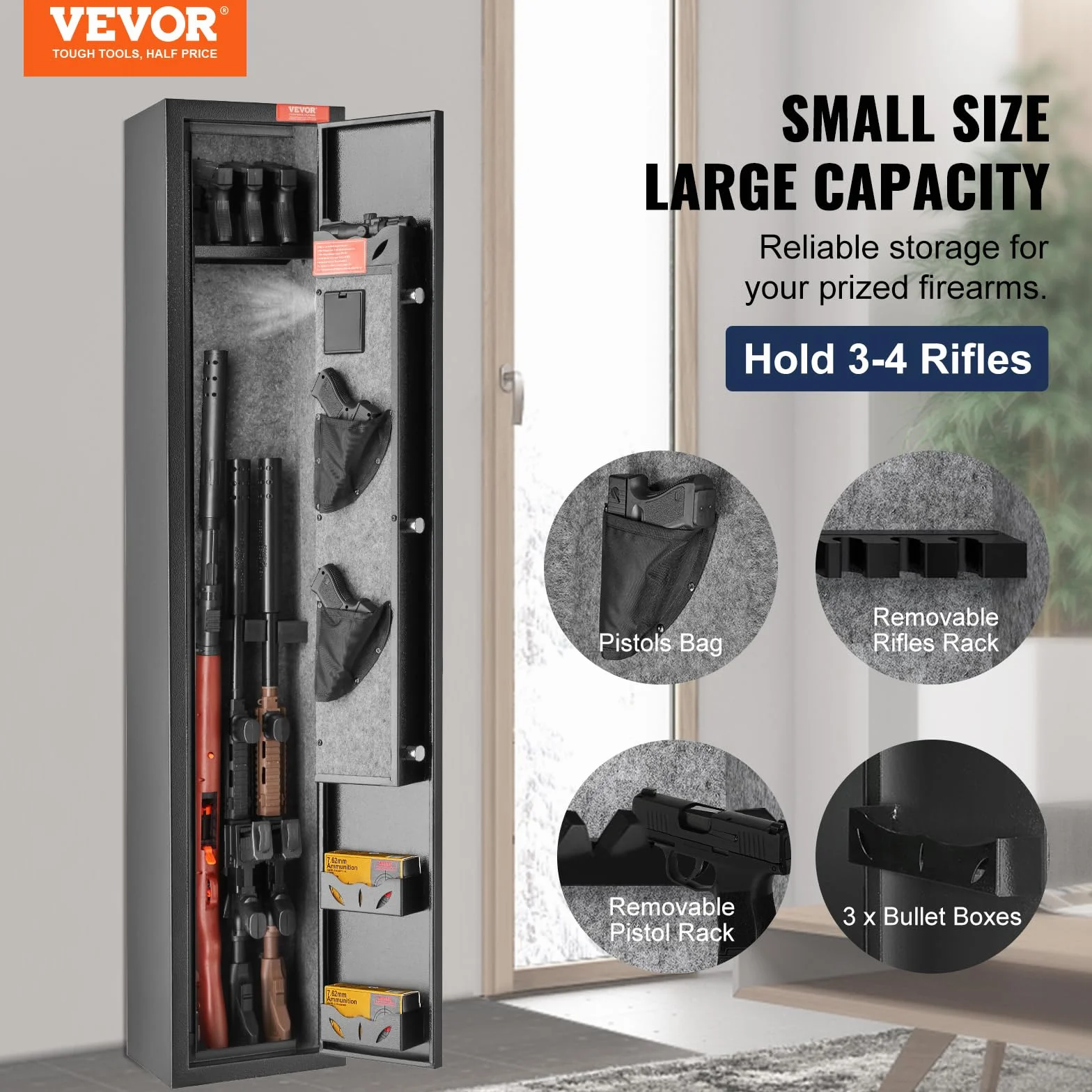 VEVOR Armoire à 2 Fusils, Coffre-fort pour Armes à Feu avec Serrure et Clavier Numérique, Rangement pour Armes à Feu à Accès Rapide avec Étagère Amovible, pour Fusils et Pistolets Domestiques