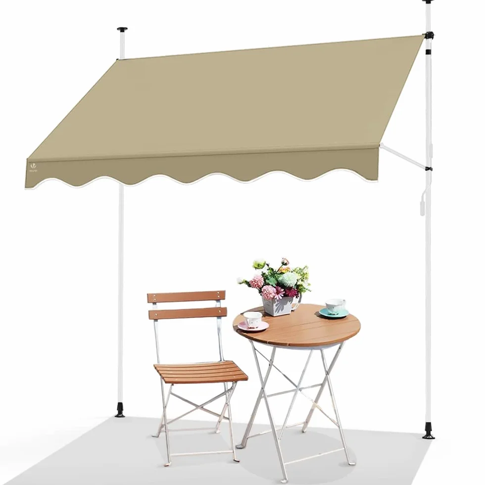 VOUNOT Auvent Manuel Rétractable Résistant aux UV Store Banne de Jardin en Acier Polyester avec Manivelle 200cm Beige