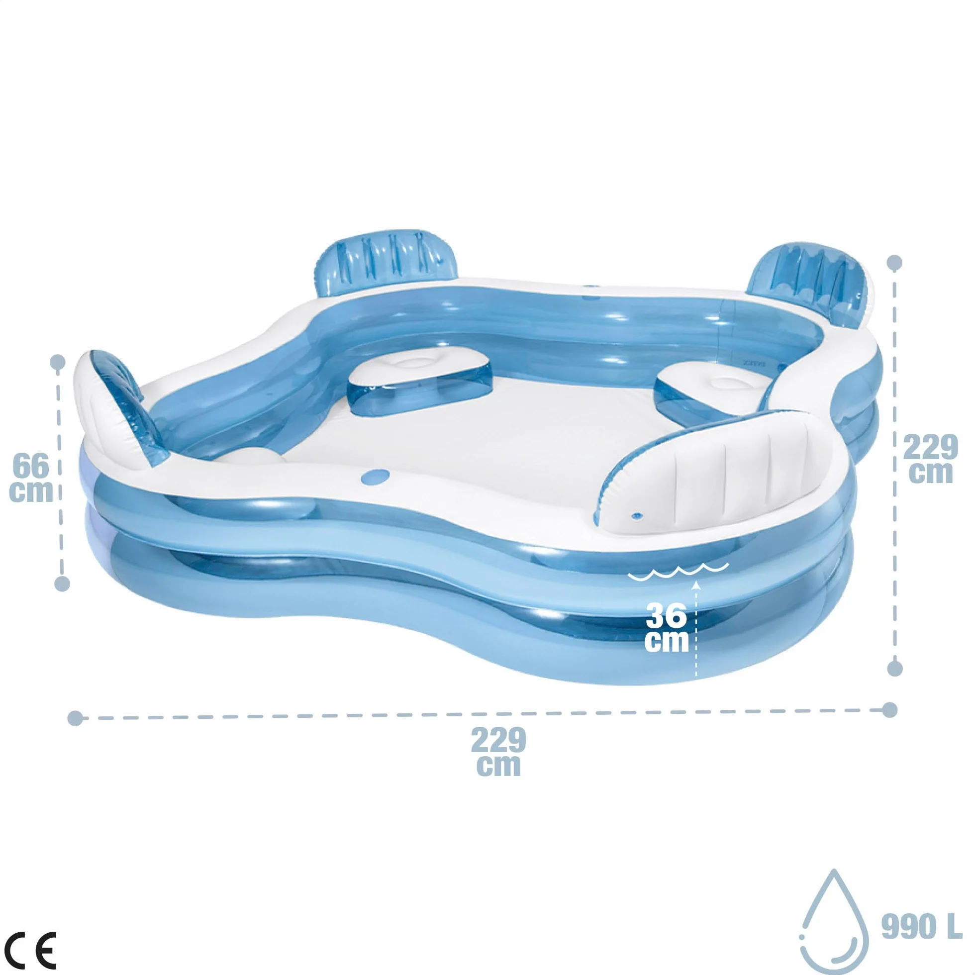 INTEX Piscine familiale avec sièges 229x229x66 cm