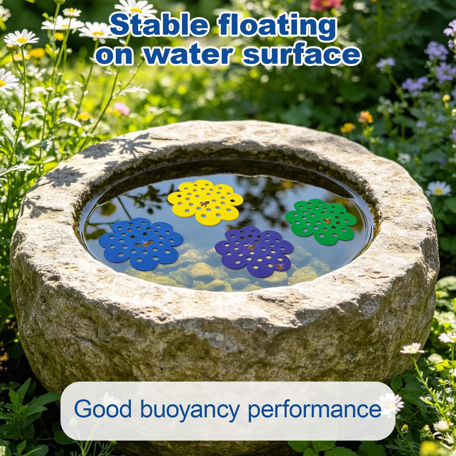 Abreuvoir pour Insectes 4 Pièces avec Îlot Flottant, Point d'Eau pour Jardin Abeilles Papillons