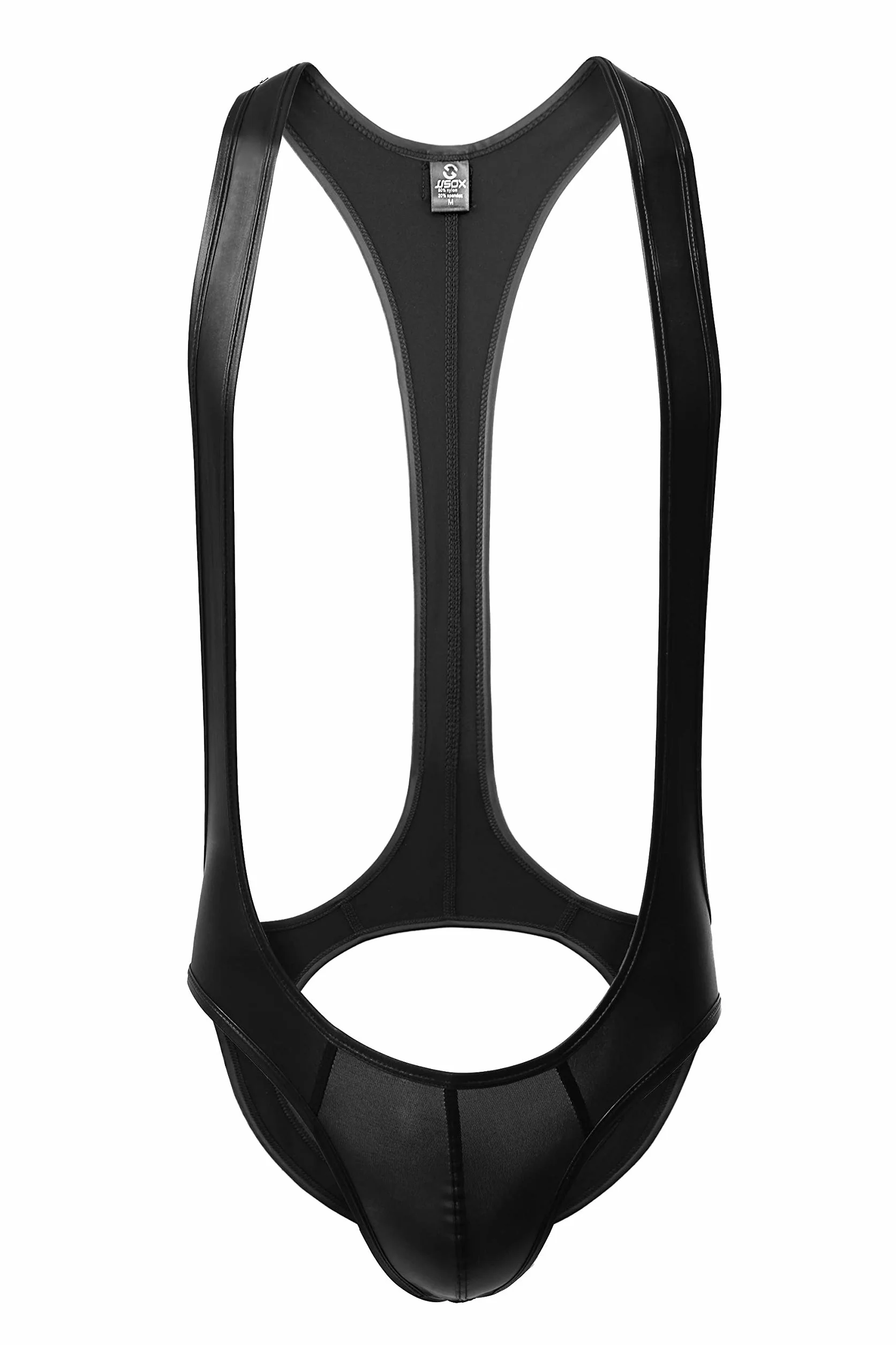 Justaucorps de sport en similicuir pour homme avec bretelles, justaucorps une pièce