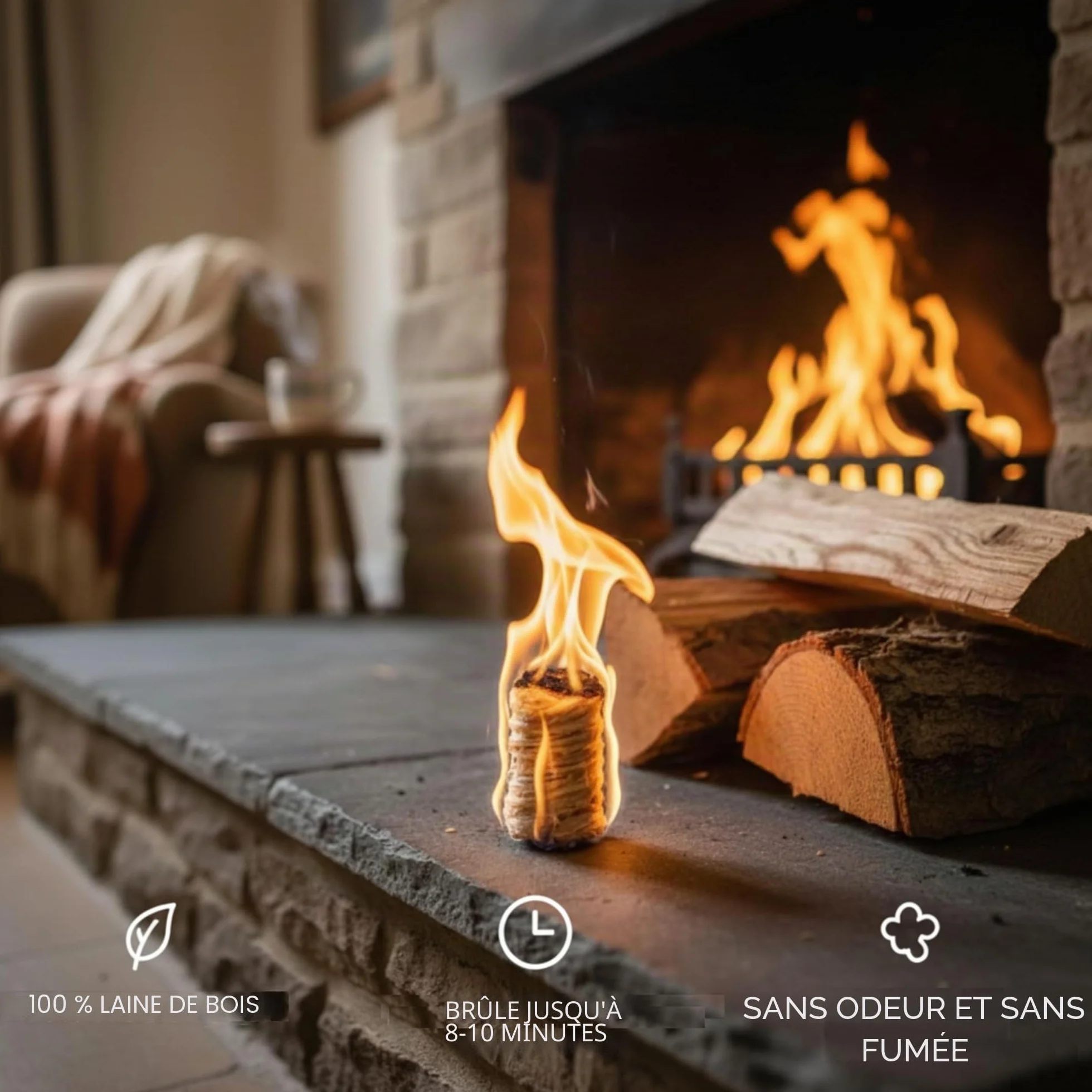 HORECA CANDLES Allume-Feu Naturel Laine de Bois Cire Lot 200 Allume-Feux Écologiques Barbecue Cheminée Poêle Bois Brasero