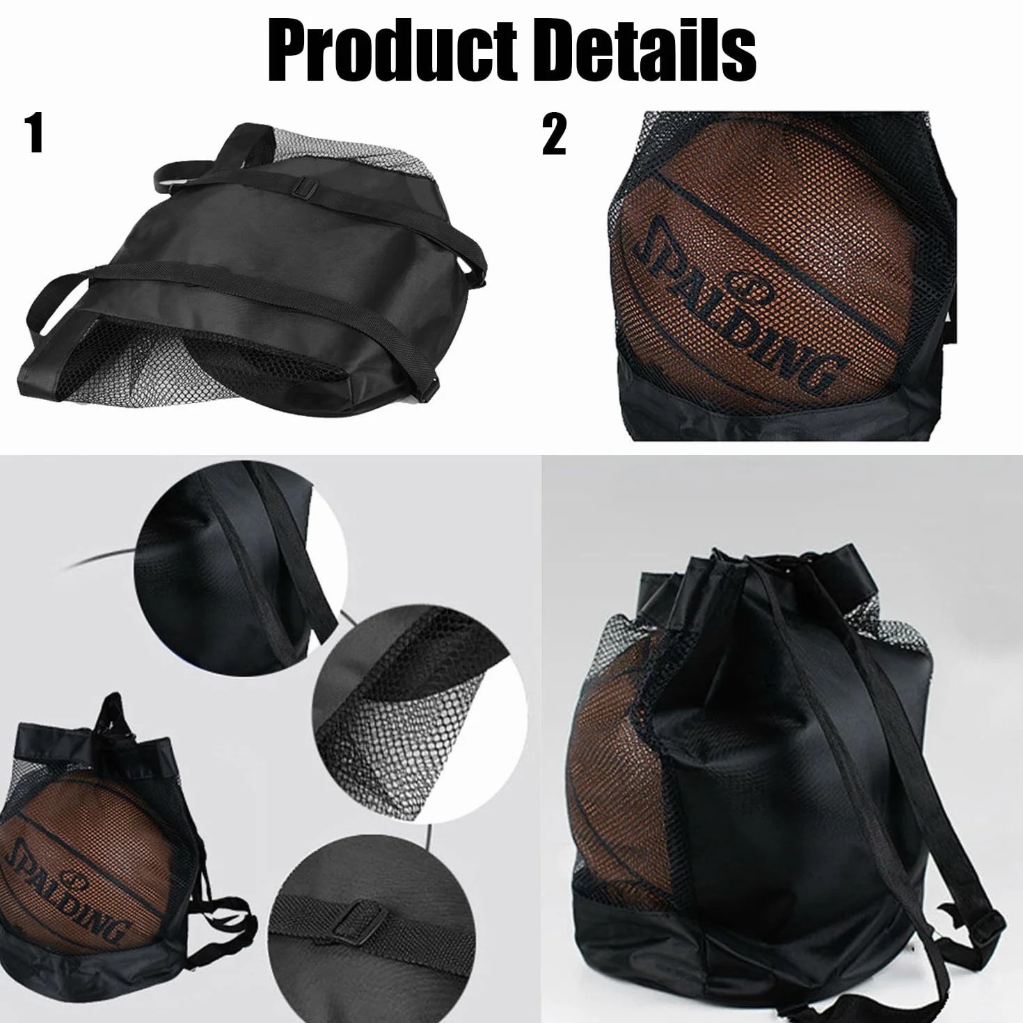 2pcs Sac à Ballons Sac de Football/Basket-Ball/Rugby avec Filet Oxford Résistant et Imperméable Sac de Sport Polyvalent à Ballon en Maille Filet avec Cordon de Serrage et Mousqueton