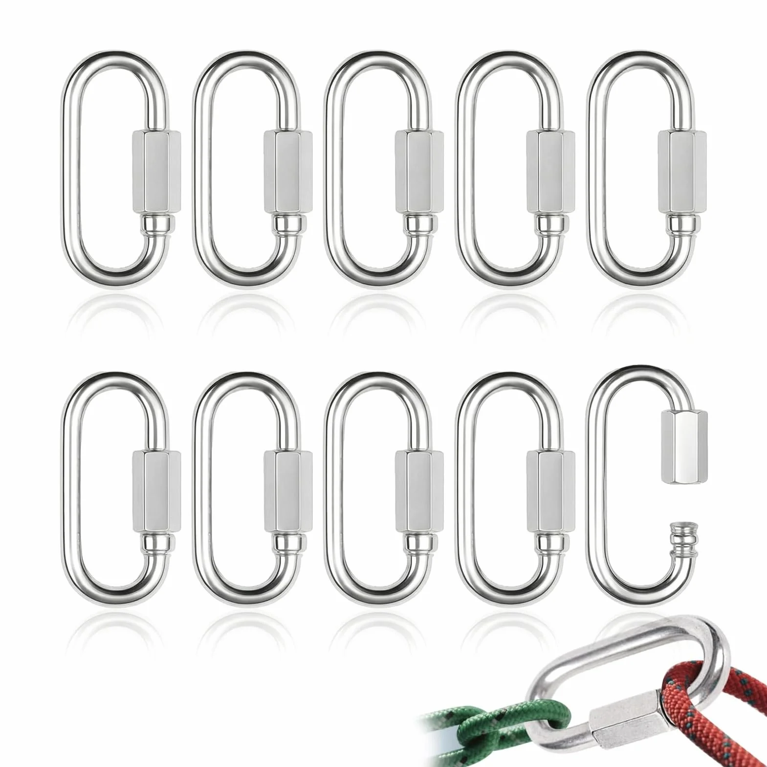 Ovale Vis Verrouillage Mousqueton, 10 pièces Maillon Rapide, pour Camping, randonnée