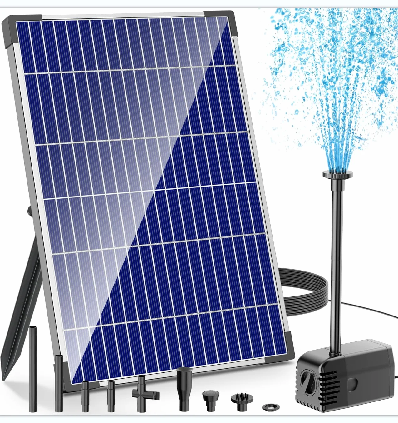 Fontaine solaire d'extérieur 12 W Pompe bassin 605 l/h Silencieuse 4 buses tuyau étang jardin 5 m² DIY