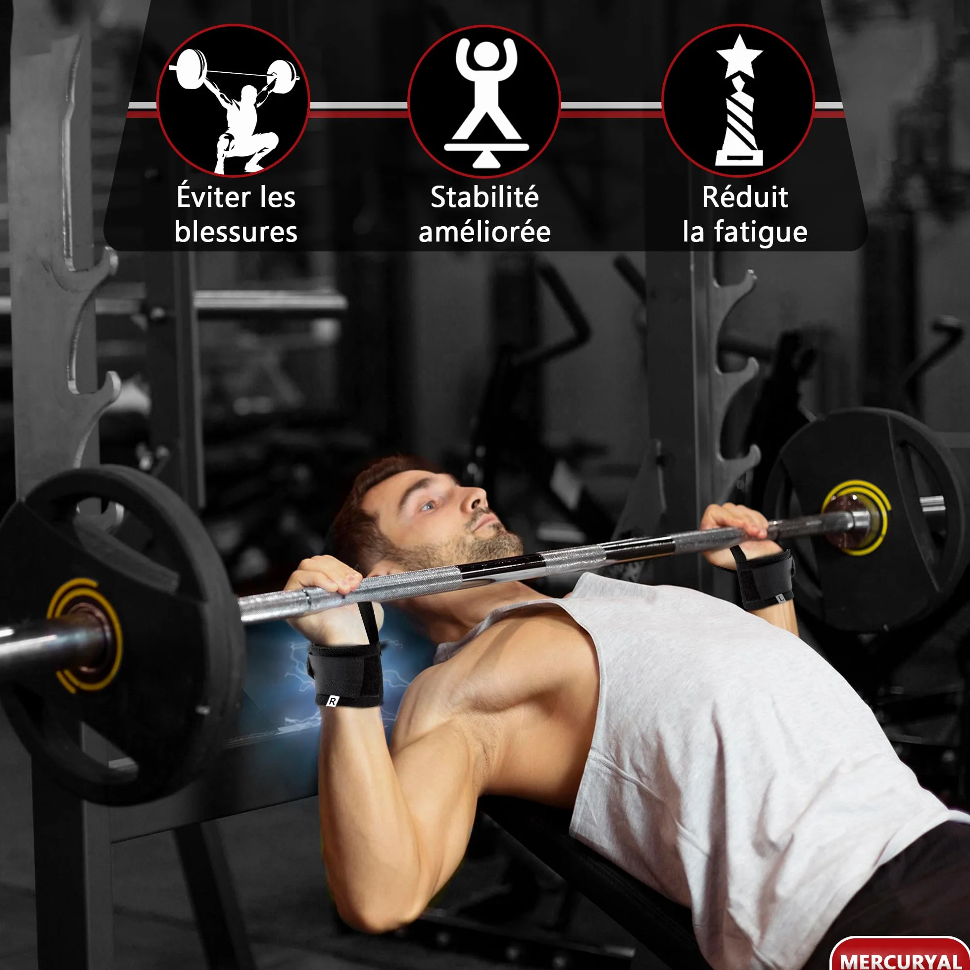 MERCURYAL Bande Poignet Musculation - Poignet Musculation - Protege Poignet Musculation - Sangle Poignet Musculation - Poignet de Forcé - Crossfit, Wrist Wraps pour Femmes et Hommes