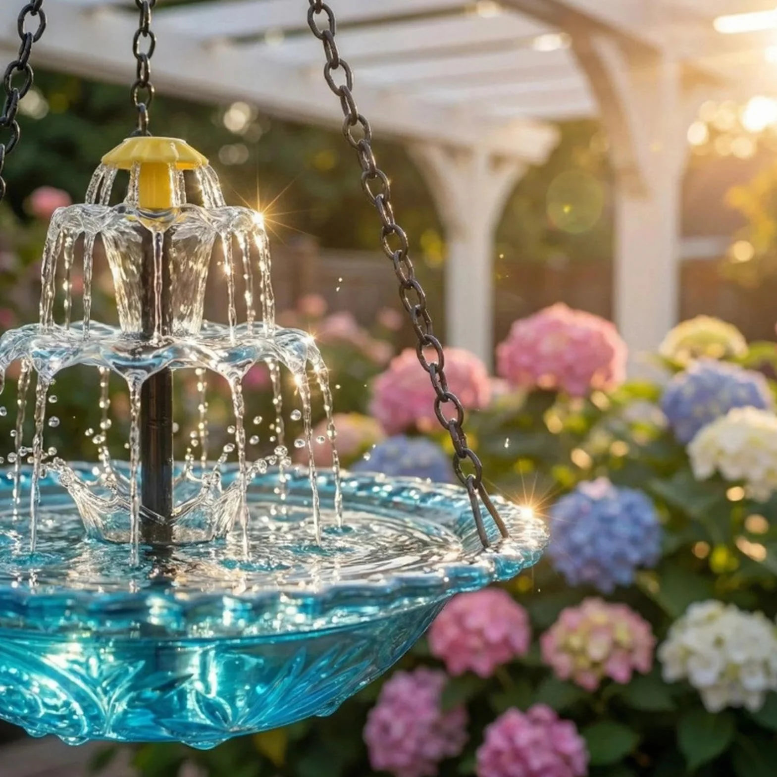 Fontaine Suspendue À Cascade Solaire Pour Oiseaux - Fontaine Solaire Pour Bain D'oiseaux, Abreuvoir Suspendu Pour Colibris Avec Pompe Solaires, Décoration De Jardin Suspendue