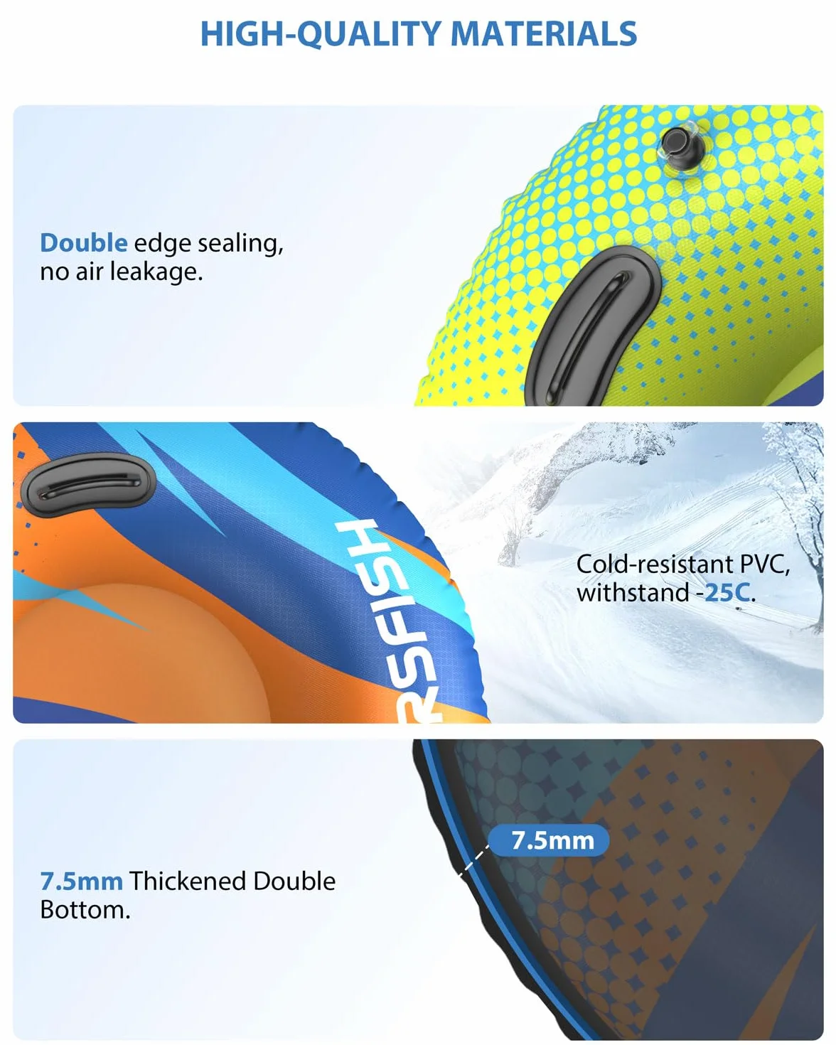 Tube à Neige Gonflable Airsfish avec Ligne de remorquage, Housse Durable, matériau résistant à l'usure et au Gel, Tubes de Luge pour Sports d'hiver pour Enfants et Adultes