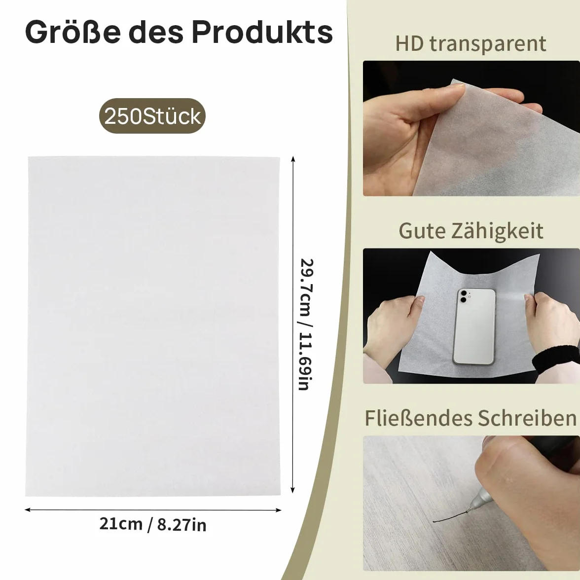 Papier transparent A4 17 g/m² Suofuolef 210 x 297 mm pour calquer et dessiner