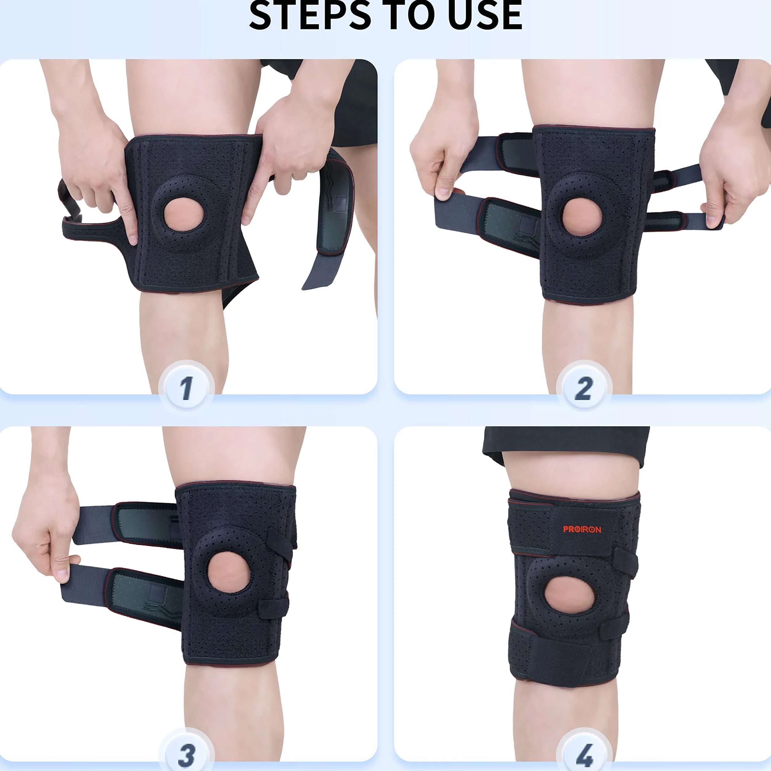 PROIRON Genouillère Sport Genouillère Régable, Genouillère Rotulienne et Ligamentaire avec Stabilisateur à ressort flexible Genouillères pour la Rotule,Noir