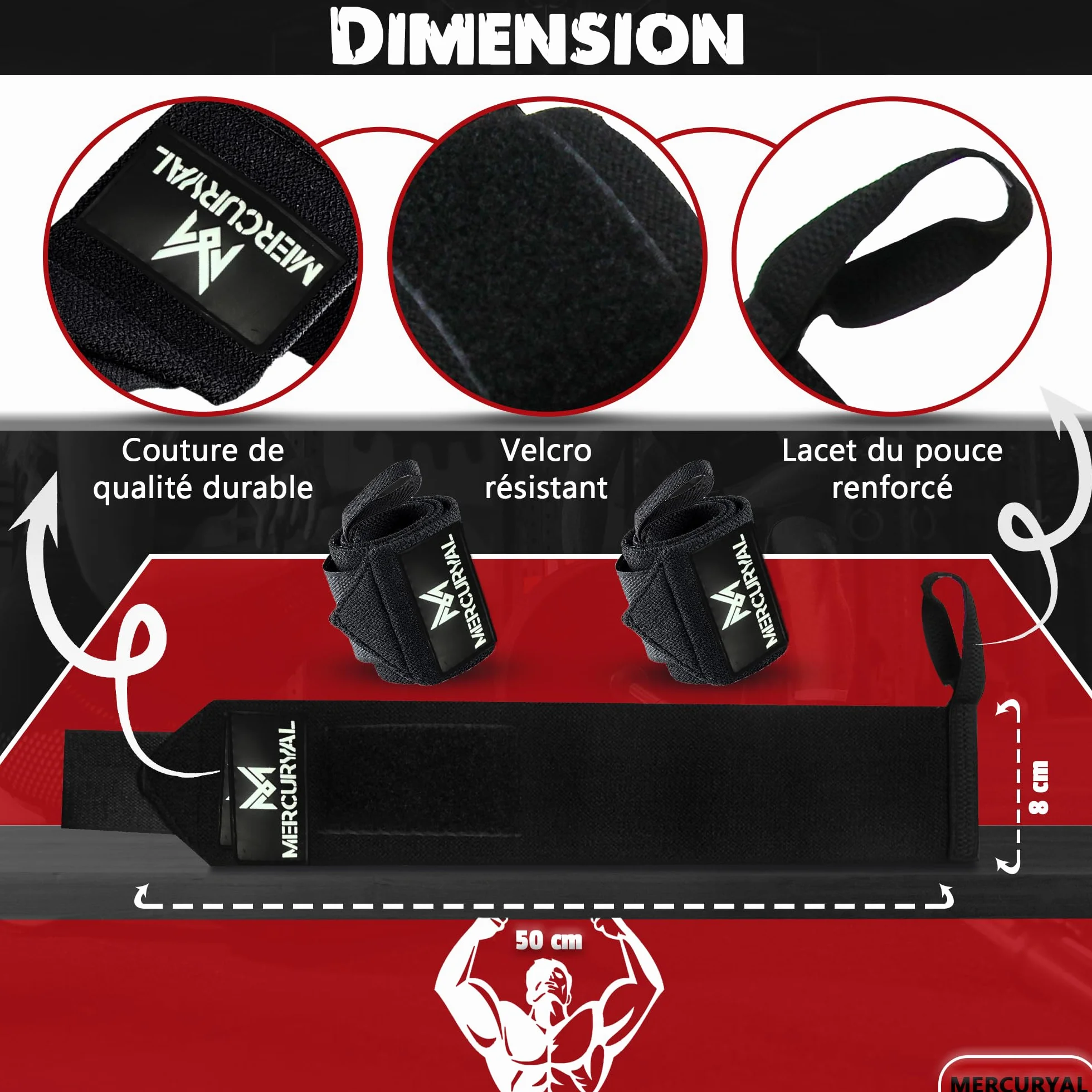 MERCURYAL Bande Poignet Musculation - Poignet Musculation - Protege Poignet Musculation - Sangle Poignet Musculation - Poignet de Forcé - Crossfit, Wrist Wraps pour Femmes et Hommes