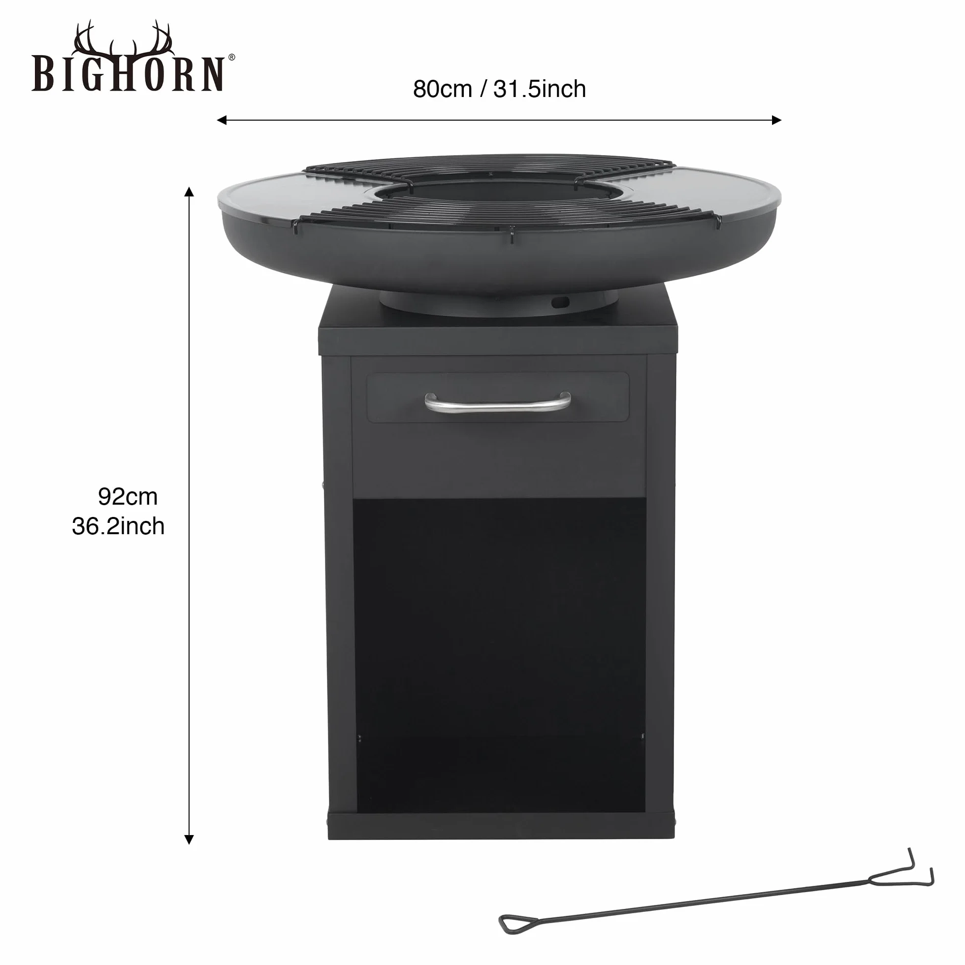 Bali Outdoors Grand Brasero Plancha Ø80 x 92 cm Fer Ensemble Cuisson Extérieur Plaques Grilles Amovibles Foyer Jardin Terrasse