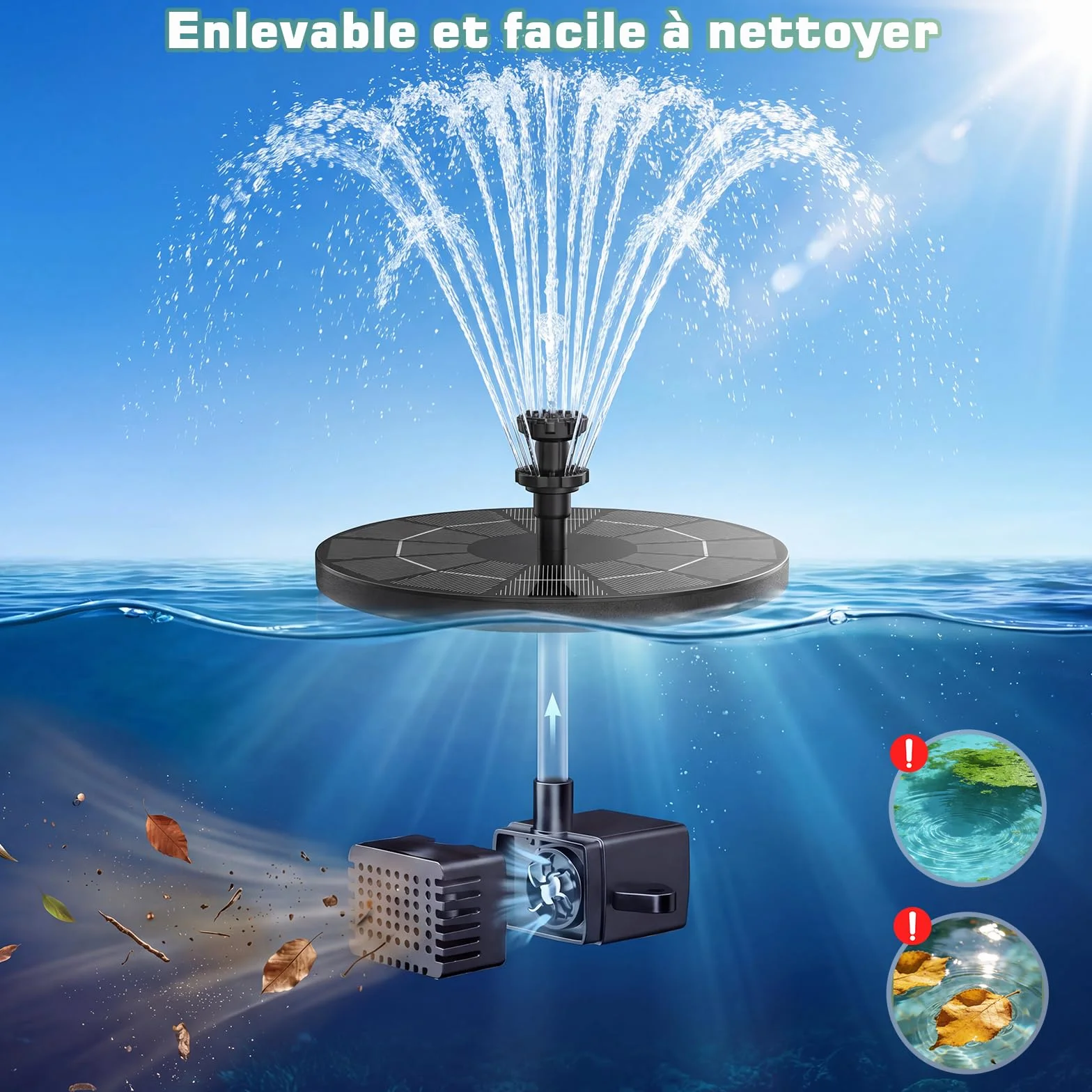 Fontaine Solaire Extérieur 3.5W Flottante Pompe Bassin avec Batterie 6 Buses Jardin