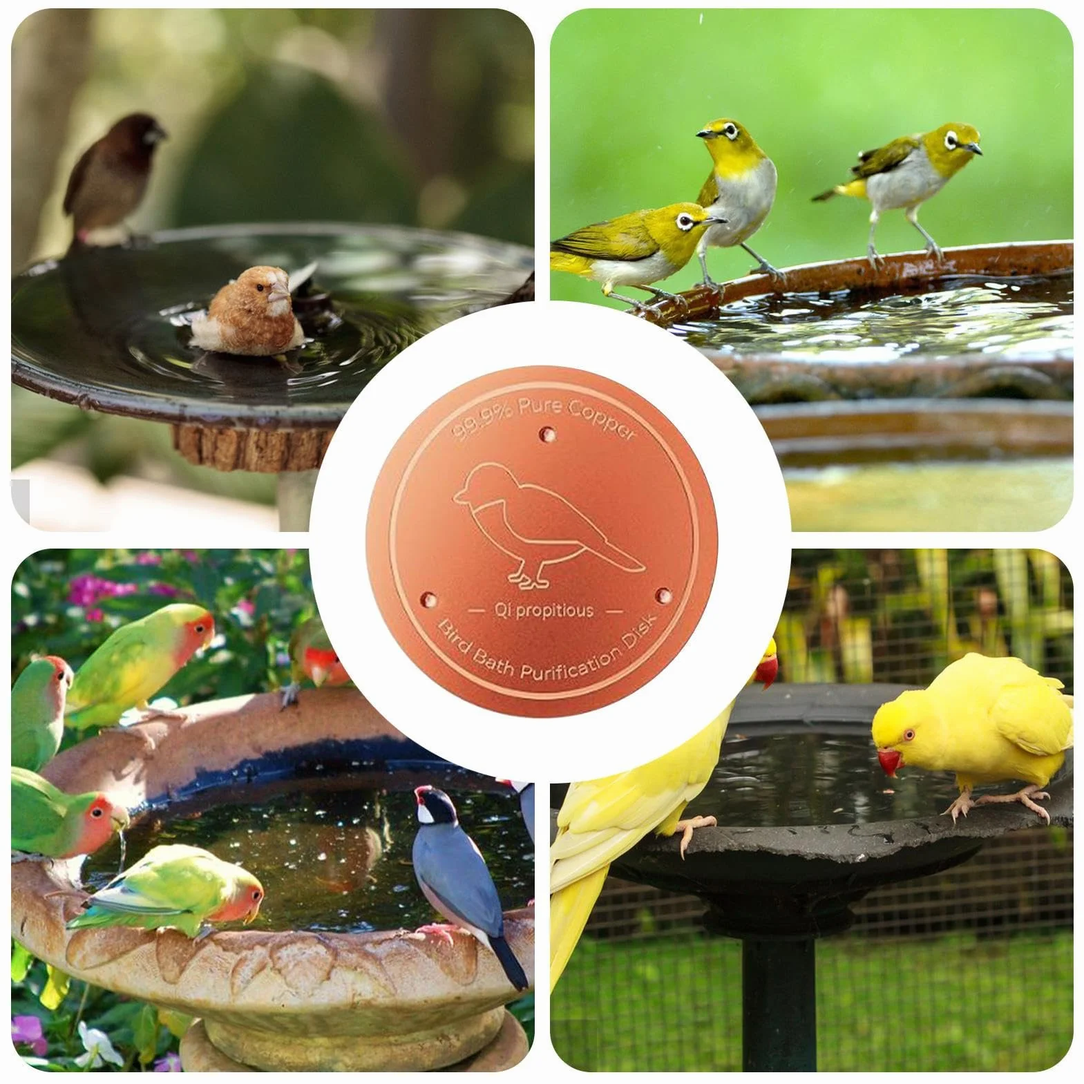 Copper Bird Bath, 3.94in Triple Point Support Design, All Season Water Purifier, Birdbath Bowl Accessory for Backyard Garden Patio