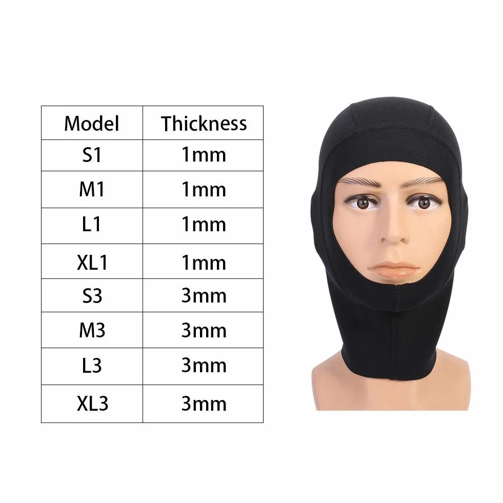 VIFER Bonnet de Plongée Thermique 1mm/3mm Néoprène Cagoule Surf Chapeau Cagoule de Plongée pour Apnée Kayak Voile Canoë