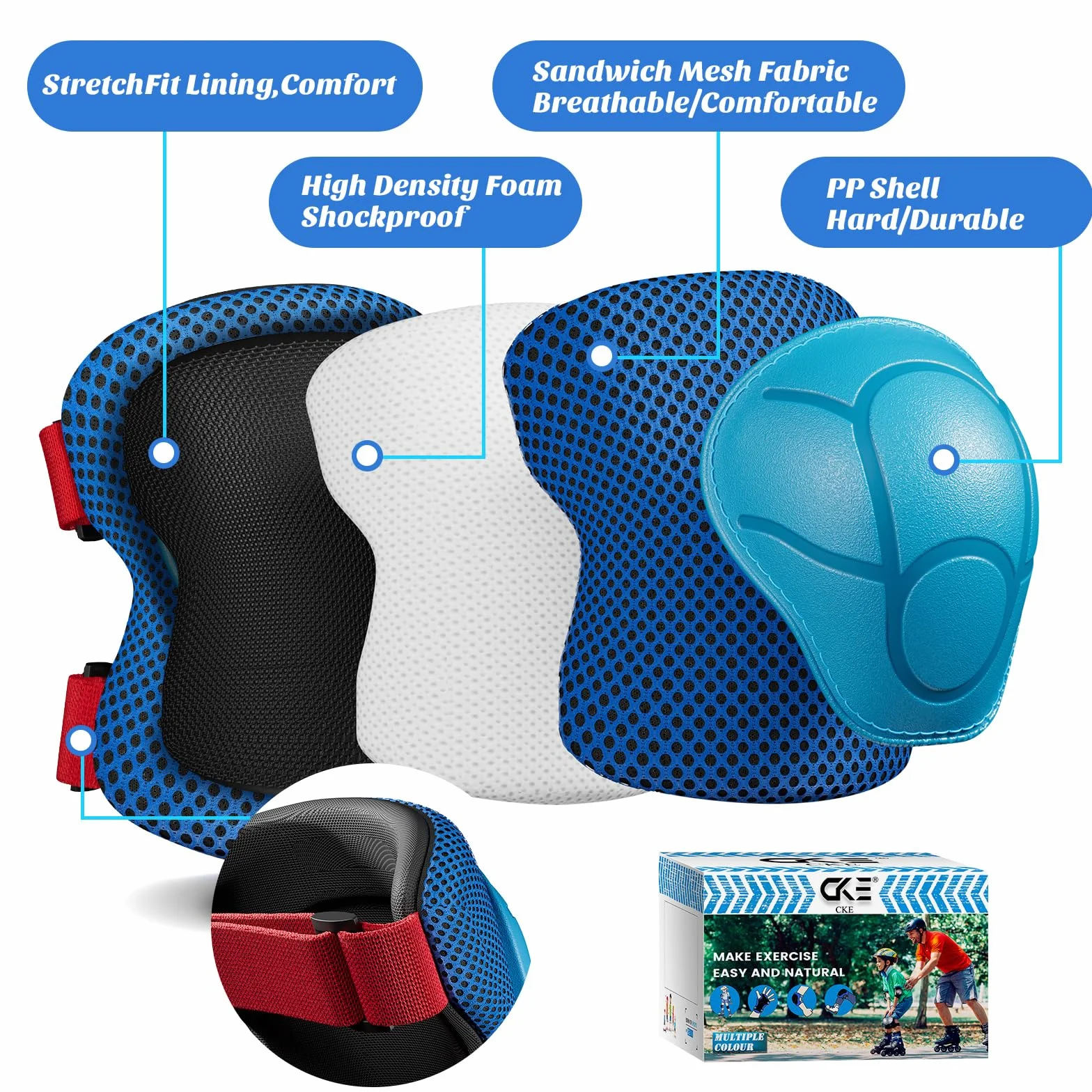 CKE Genouillères pour Enfants Genouillères et coudières Ensemble d'équipement de Protection pour genouillères pour Enfants Filles Garçons avec protège-Poignets 3 en 1 pour Le Patinage Cyclisme