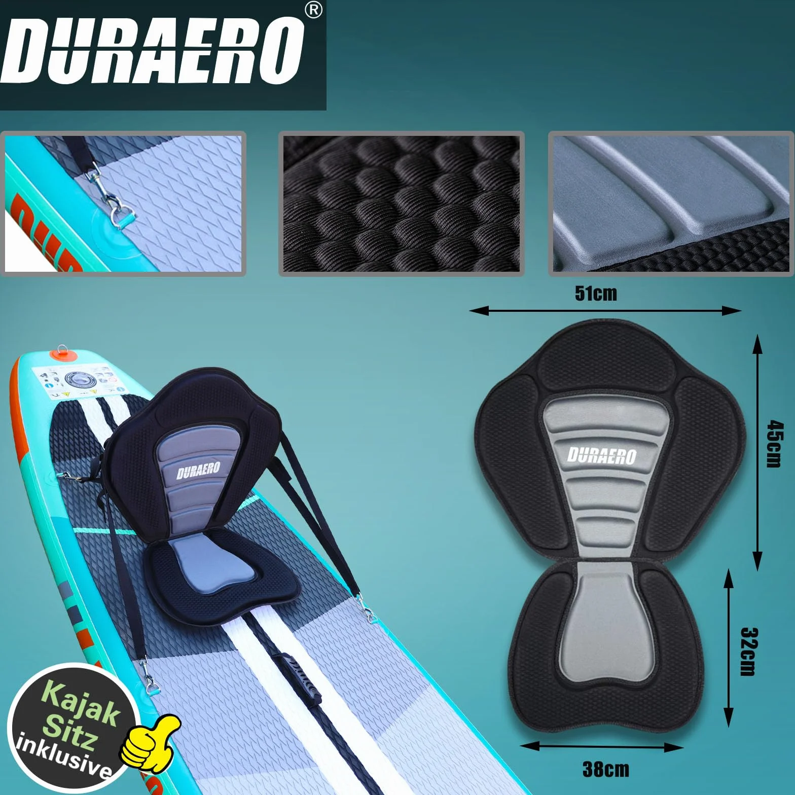 Stand up Paddle Gonflable Planches gonflables, siège Kayak,330 x 76 x 15 cm, jusqu'à 150 kg, Support GO-Pro, Pad intégré, 3 Ailes, Double pagaie réglable, Accessoires complets, Vert Menthe