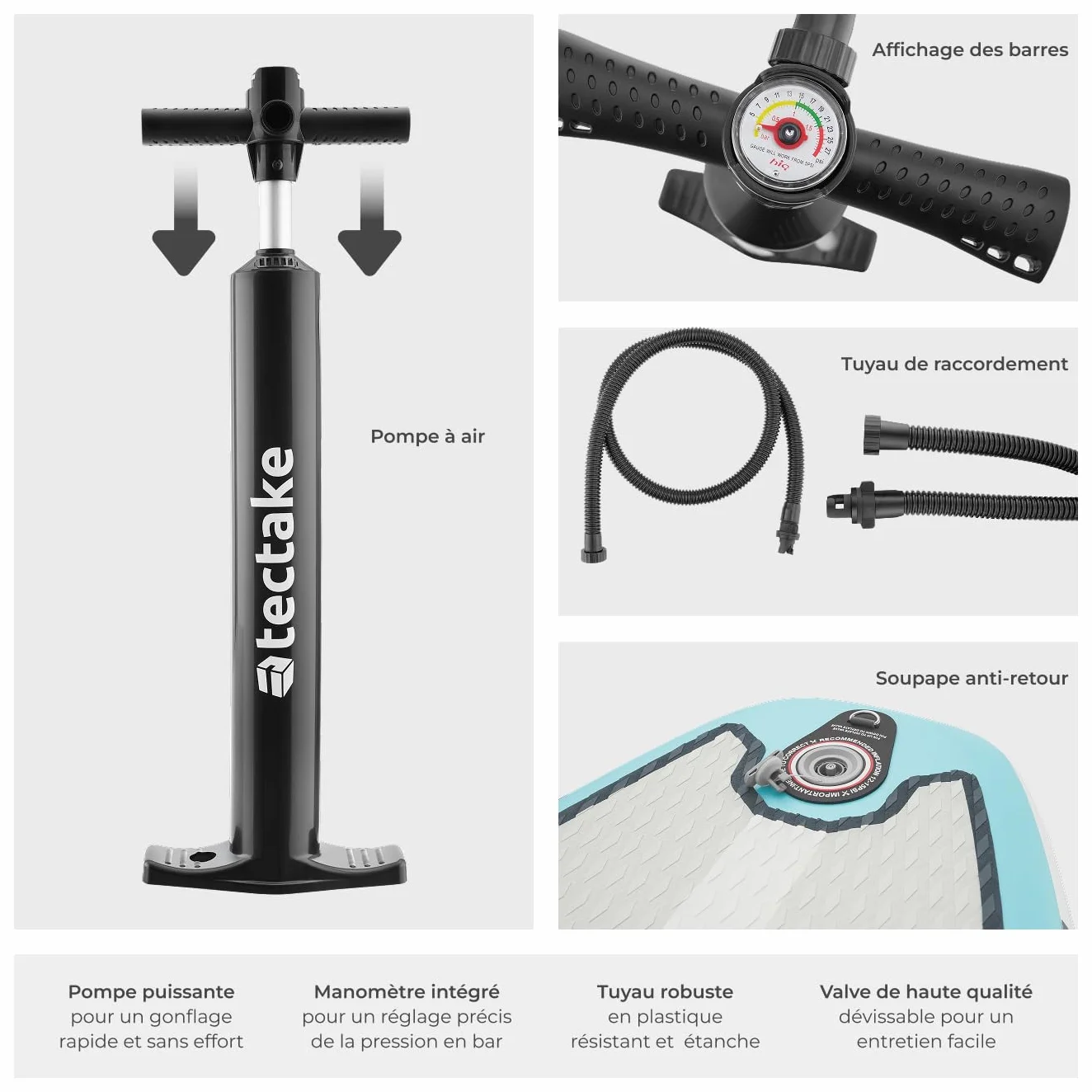tectake® Planche de Stand-up Paddle Gonflable Adulte 2-en-1, Utilisable comme Kayak, Siege Paddle détachable, Pompe, 3 Ailerons, sac à dos, Pagaie double, Pagaie simple, Accessoires, Charge Max. 200kg