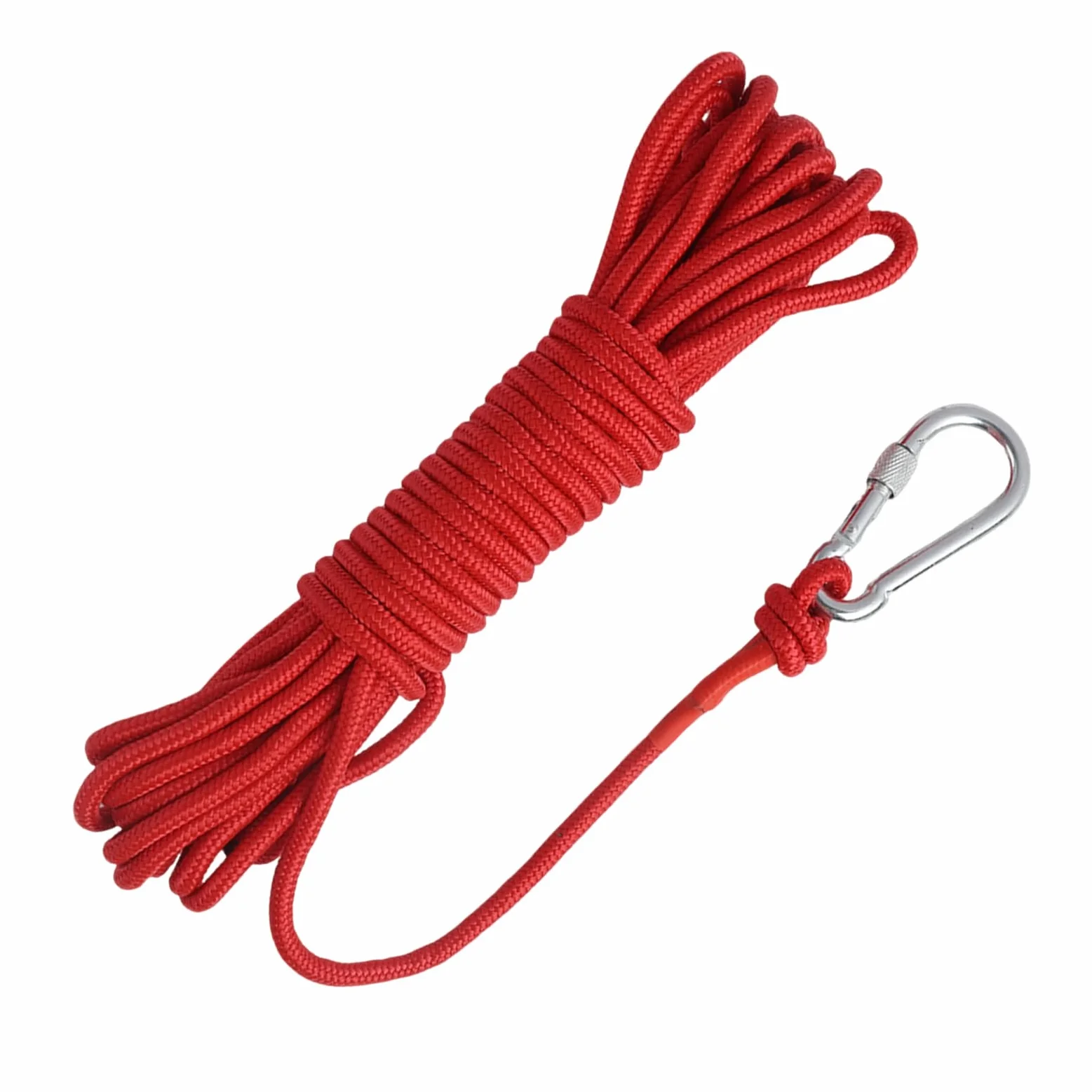 Corde de Bateau en PolypropylèNe De 6 mm, Longueur de 10 M, Flottante Et Hautement Visible en Rouge,pour Les Sports Nautiques,La PêChe Et La RandonnéE, Incluant Un Mousqueton en Acier Inoxydable