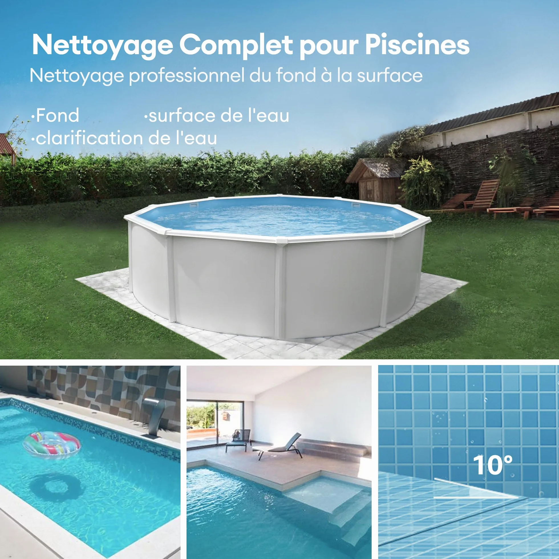Ultenic Pooleco 10s Robot Piscine 80㎡ APP Contrôle Autonome 90min Nettoyage Fond Piscine Haute Aspiration